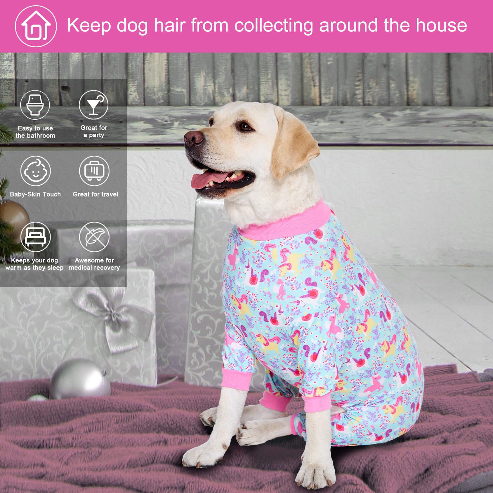 Lovinpet Pitbull Dog Pajamas,Large Dog Clothes Dog Pajamas, Wound Care/Post Surgery Dog Clothes, Lightweight Stretchy Dog Pajamas, Large Dog Shirt, Seafoam Unicorn Print, Large Breed Dog Pet Pj'S /3Xl