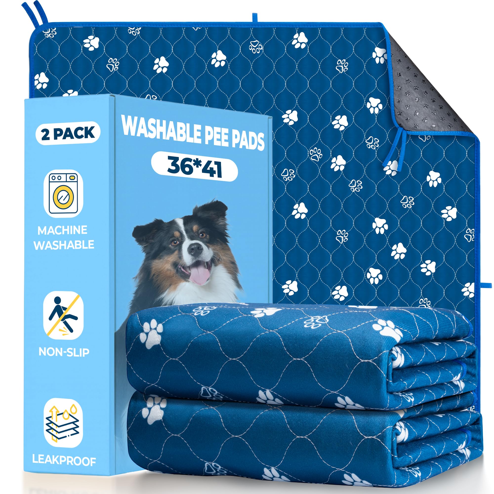 Fostanfly Washable Pee Pads For Dogs, 2 Pack Large 36''X48'' Ultra-Absorbent And Leak-Proof Non-Slip Reusable Potty Training Pad