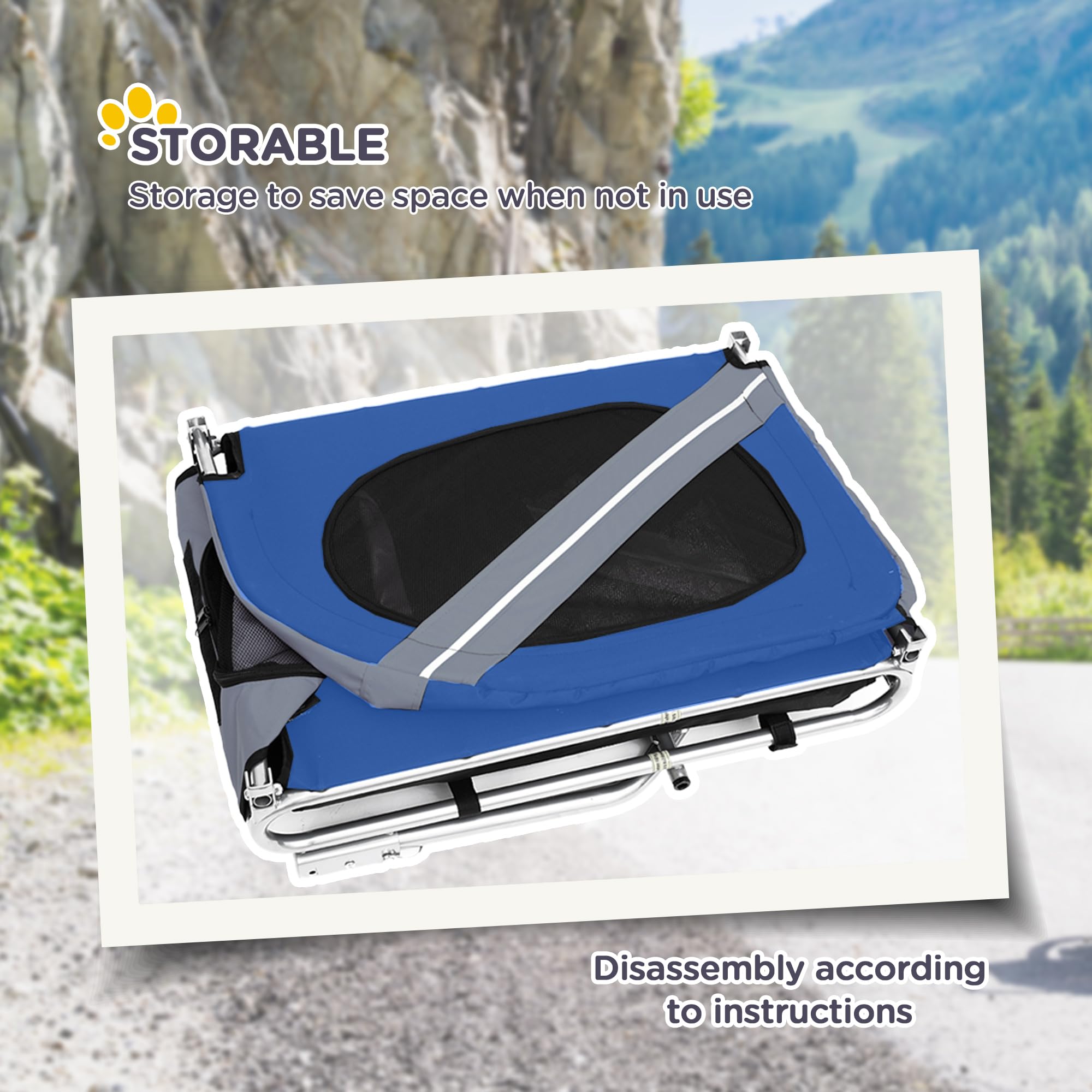 Aosom Dog Bike Trailer Pet Cart Bicycle Wagon Cargo Carrier Attachment For Travel With 3 Entrances Large Wheels For Off-Road & Mesh Screen - Light Blue/White