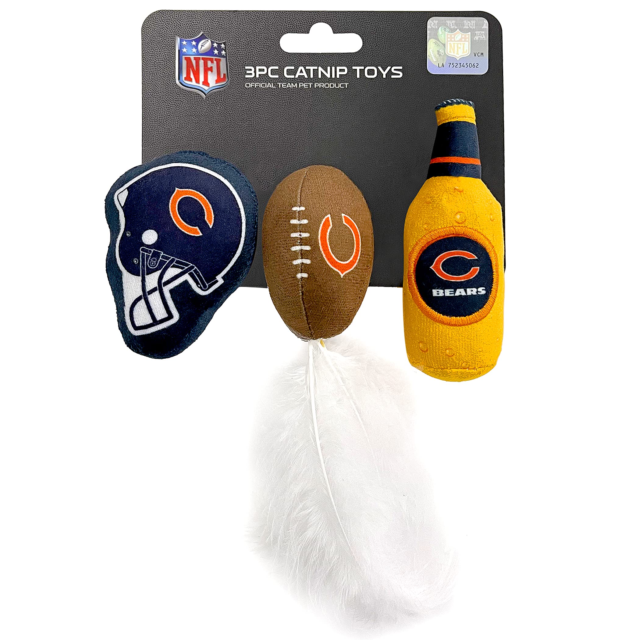 BEST PLUSH CAT TOY - NFL CHICAGO BEARS Complete Set of 3 piece Cat Toys filled with Fresh Catnip. Includes: 1 Helmet Cat Toy, 1 
