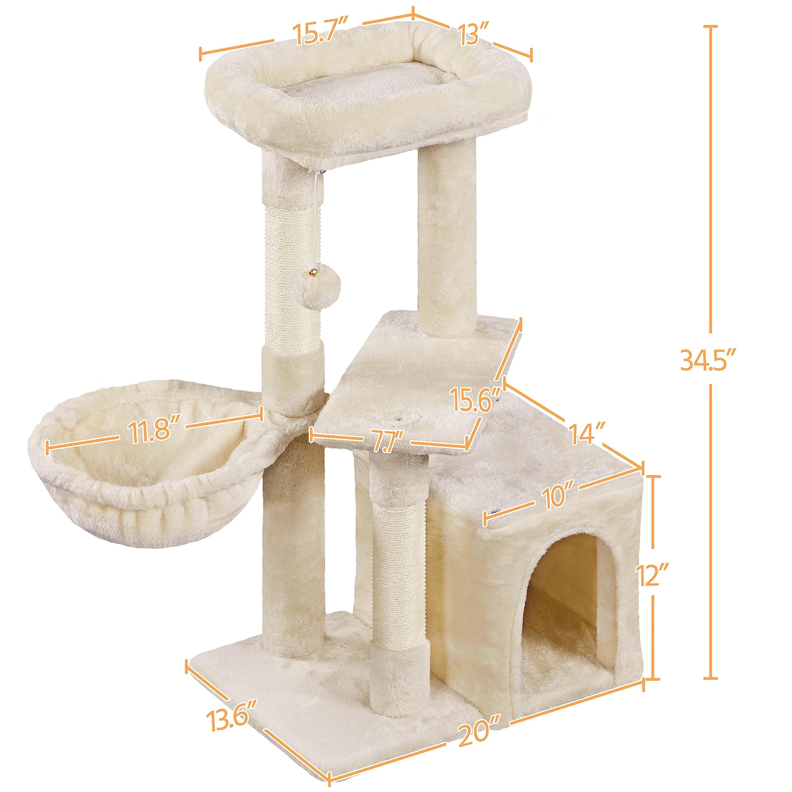 Yaheetech Cat Tree For Small Cats, 34In Cute Cat Tower Cat Bed For Indoor Cats Sisal Covered Posts Cat Furniture Activity Center W/Plush Perch & Fur Ball