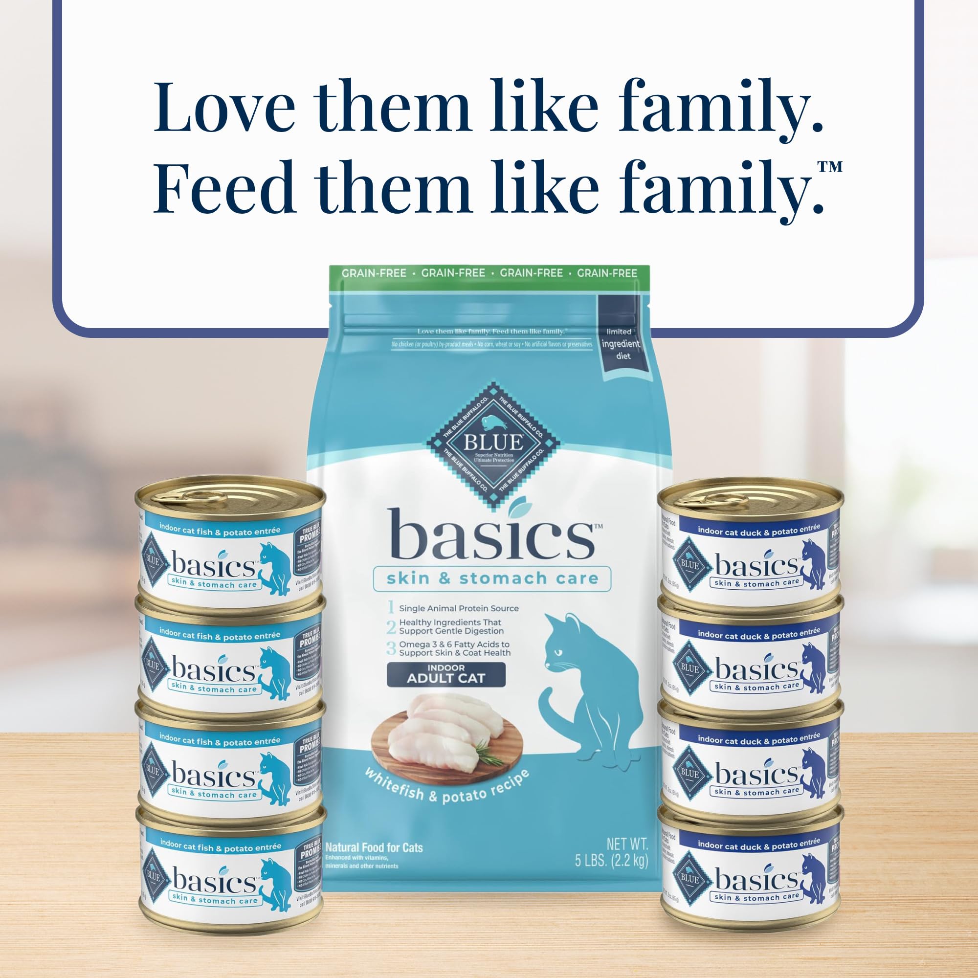 Blue Buffalo Basics Grain-Free Wet Cat Food, Skin & Stomach Care, Limited Ingredient Diet for Indoor Cats, Duck & Potato Entr  e