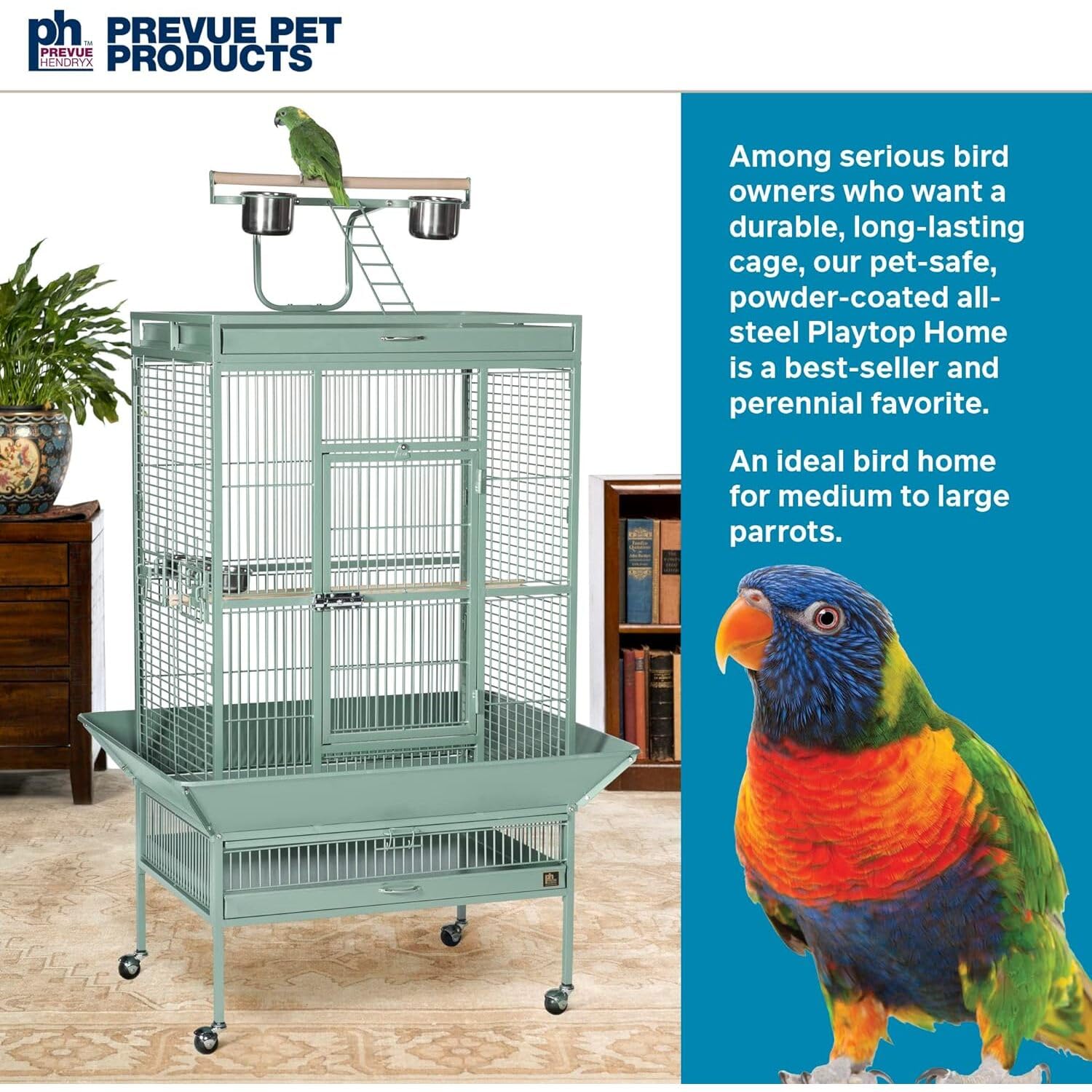 Prevue Hendryx Pet Products Wrought Iron Select Bird Cage 3153Sage, Sage Green, 30-Inch By 22-Inch By 63-Inch