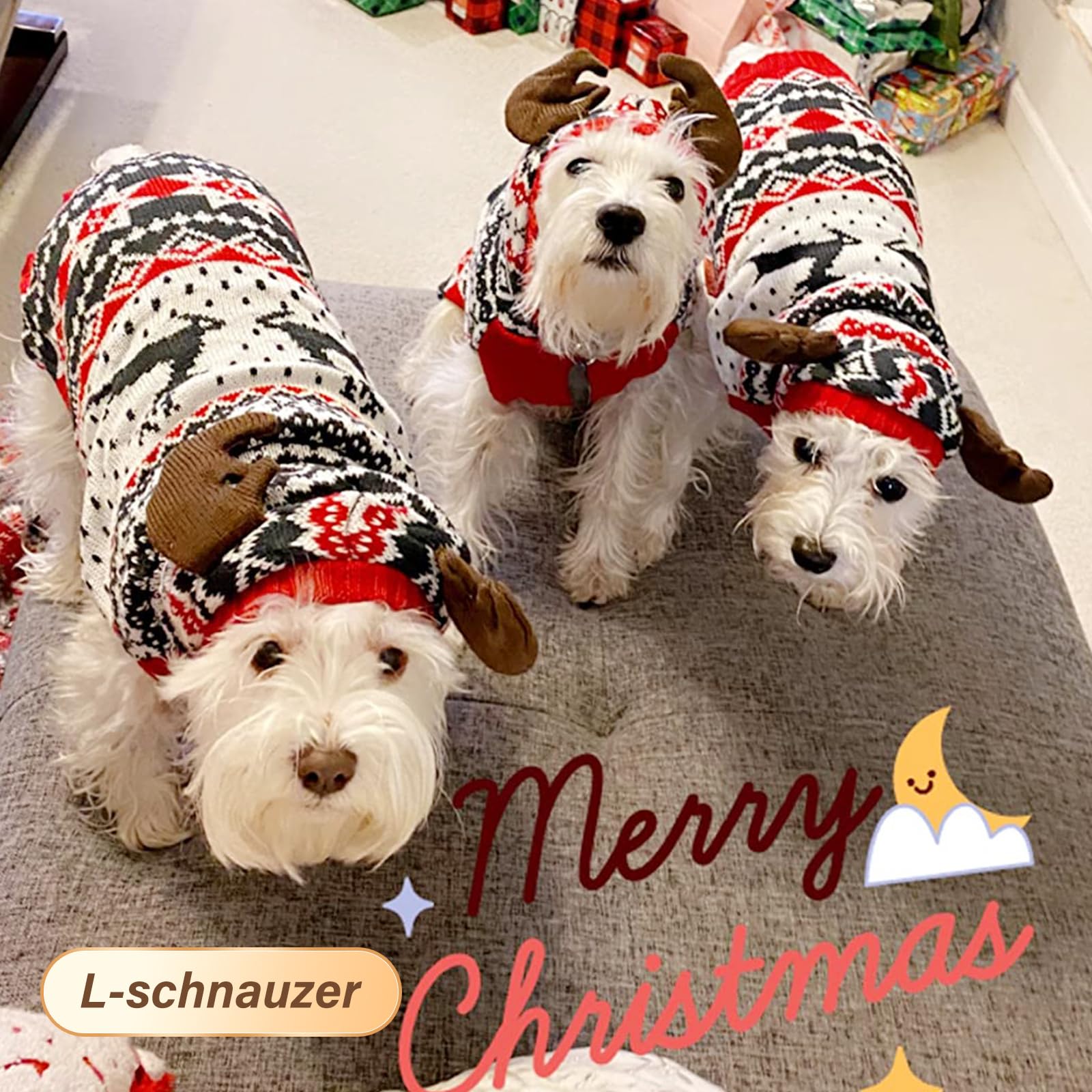 Kyeese Christmas Dog Sweater Hoodie Reindeer Red Dogs Knitwear Pullover Pet Sweater With Leash Hole Ugly Christmas Dog Sweater For Small Dogs