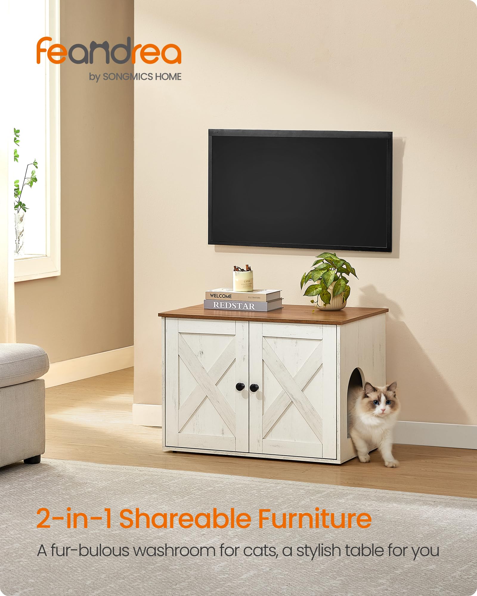 Feandrea Cat Litter Box Enclosure, Litter Box Furniture Hidden, Indoor Cat House, End Table, 27.6 x 19.7 x 19.7 Inches, Rustic W