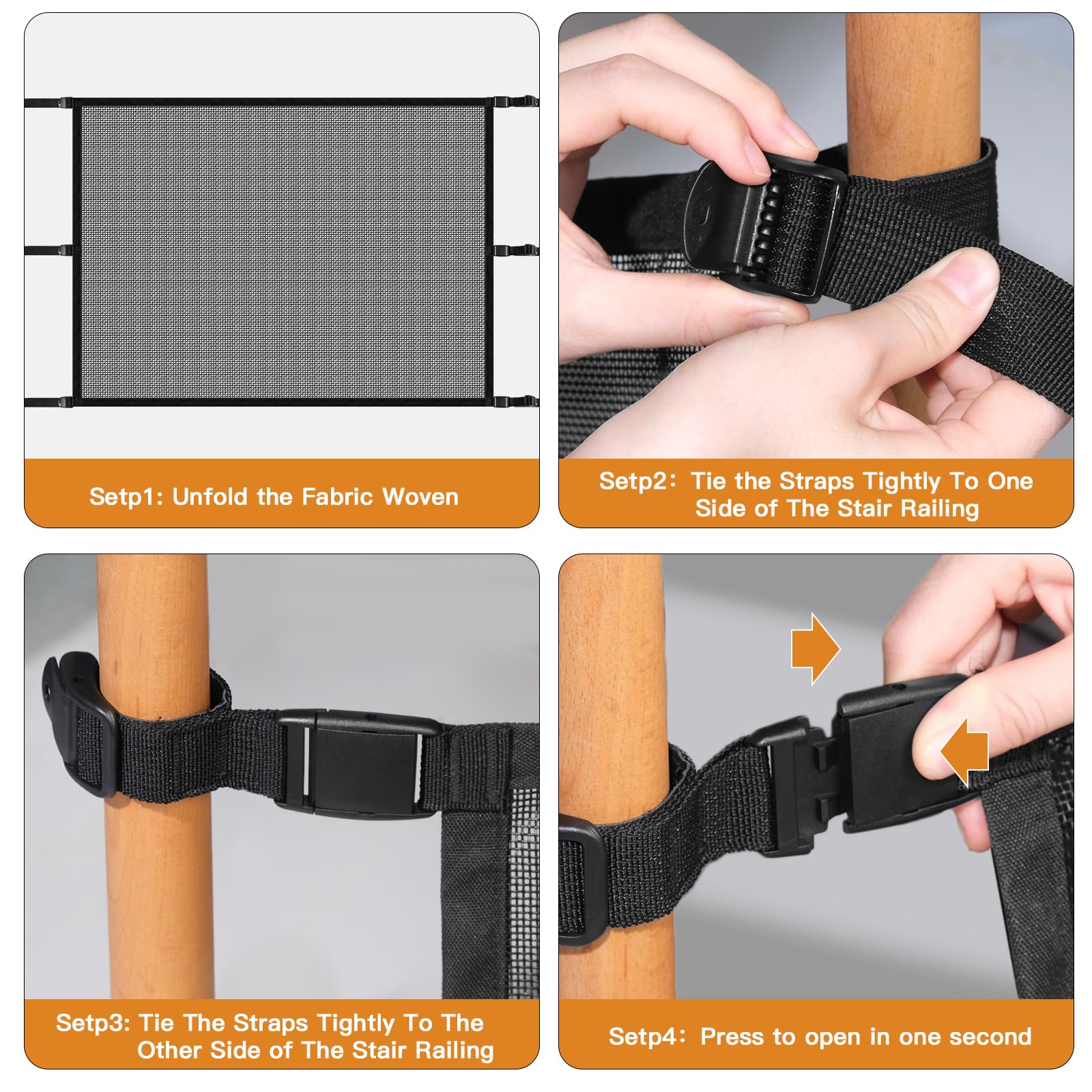 Dog Pet Mesh Stairs - Baby Safety Barrier for Stairway - No Drilling Indoor Puppy Gates - Banister to Banister Baby Gates