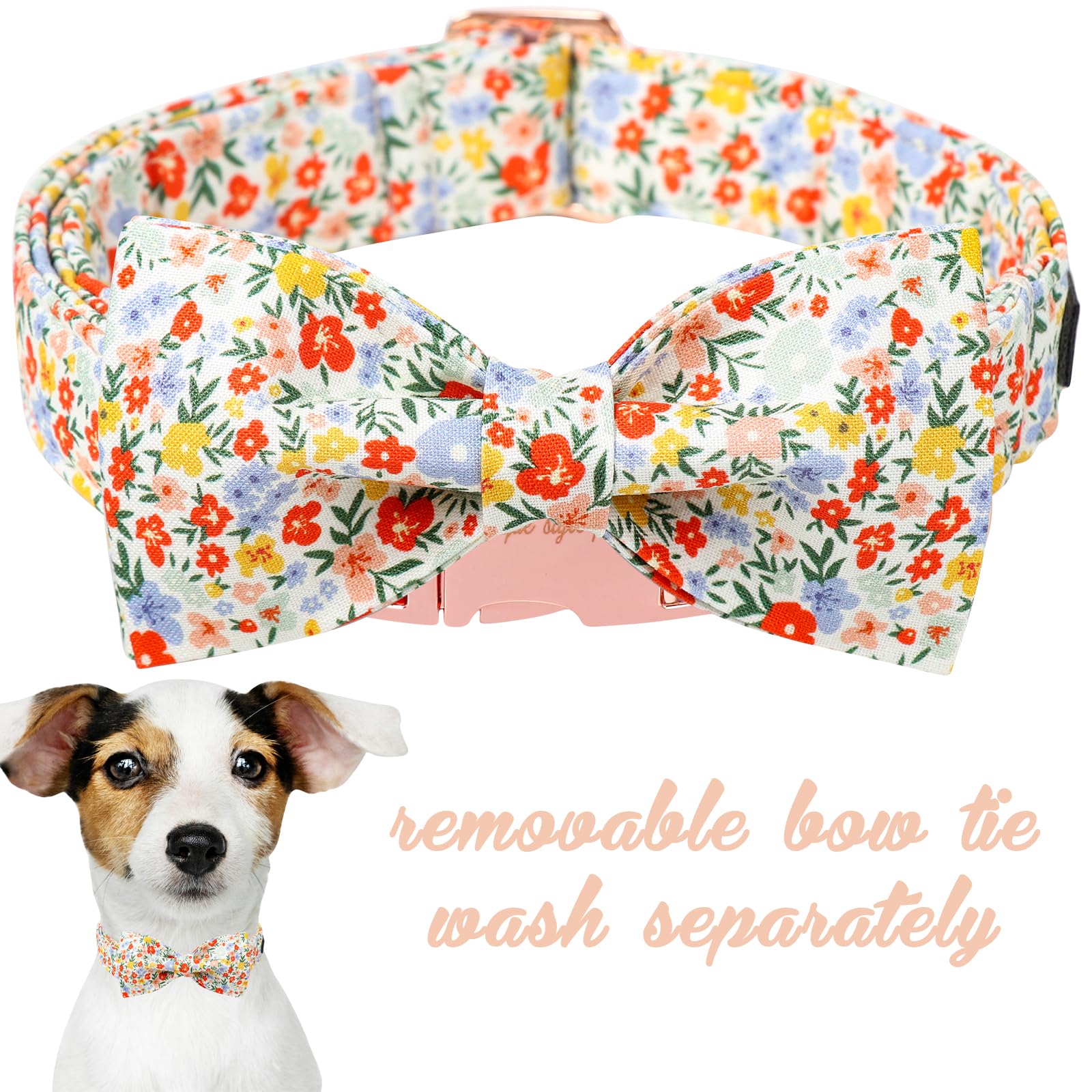 Unique Style Paws Summer Dog Collar With Bow, Lovely Bow Tie Dog Collar, Colorful Flower Dog Bow For Girl,Boy Dogs,Cats,Xl,16-26