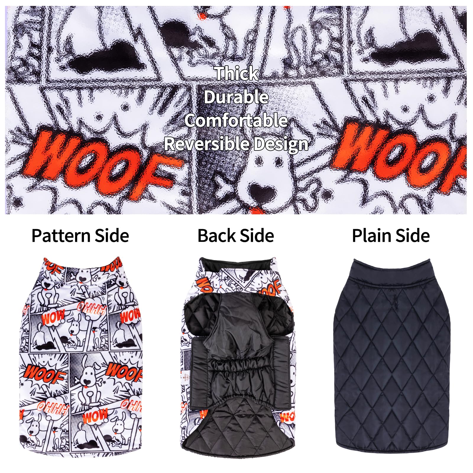 Cutebone Winter Dog Coat Waterproof Windproof Dog Jacket Reversible Dog Vest Thick Adjustable Dog Cold Weather Coats For Small M