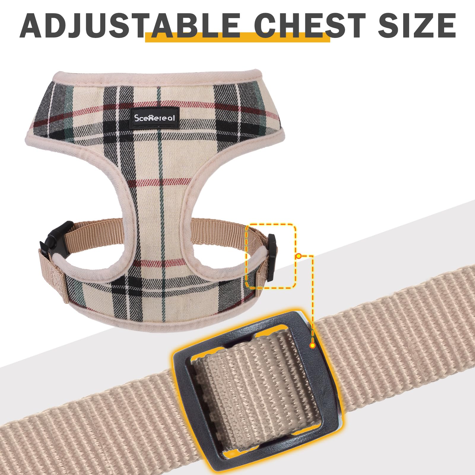 Scenereal No Pull Dog Harness Collar And Leash Set Small Medium Sized Dog, Soft Mesh Step In Puppy Harnesses, No Chock Plaid Adj