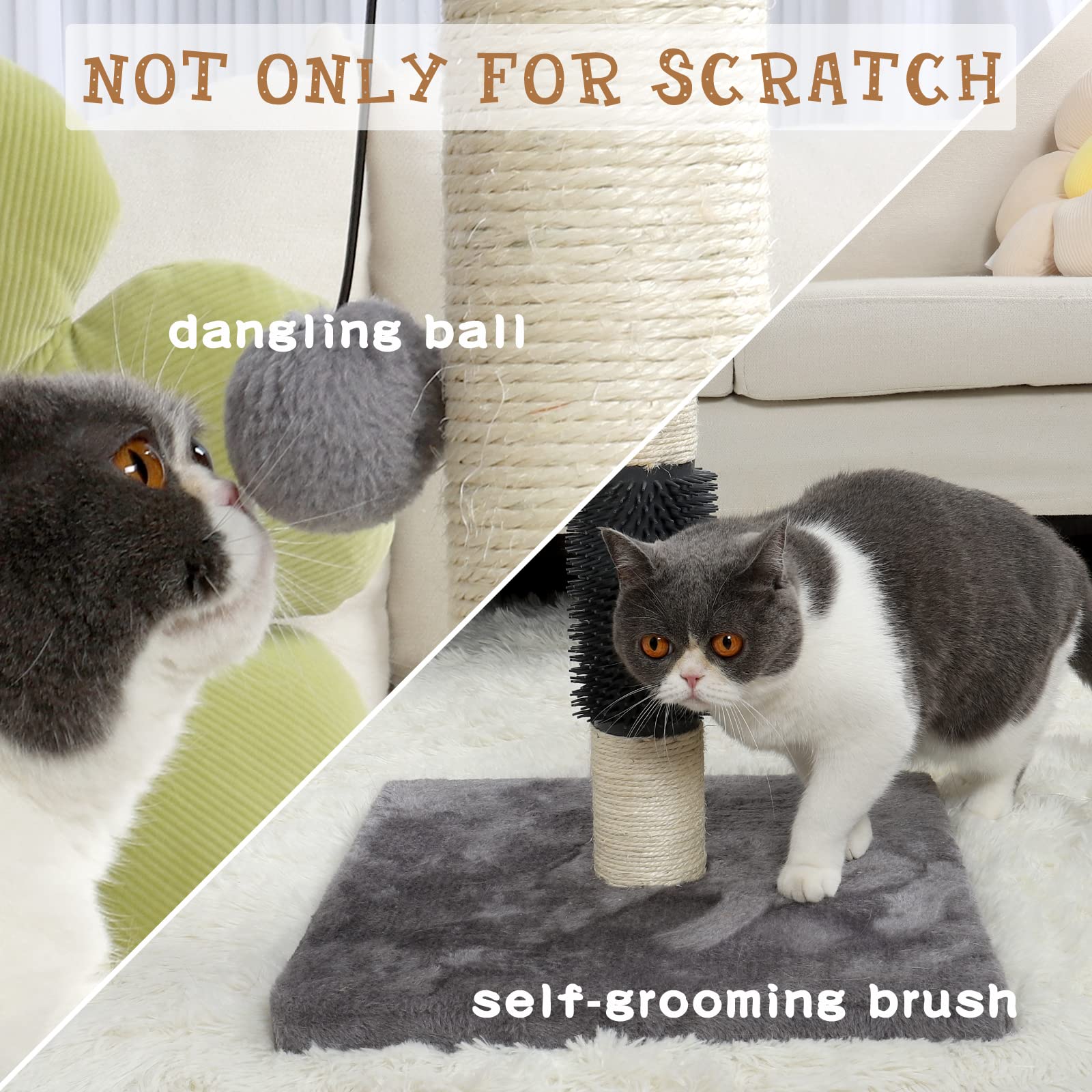 Anwa Tall Cat Scratching Posts For Indoor Cats And Kittens, 32?Vertical Scratching Post With Reinforced Base, Premium Sisal Cat Scratching Post With Dangling Plush Ball And Self-Grooming Brush