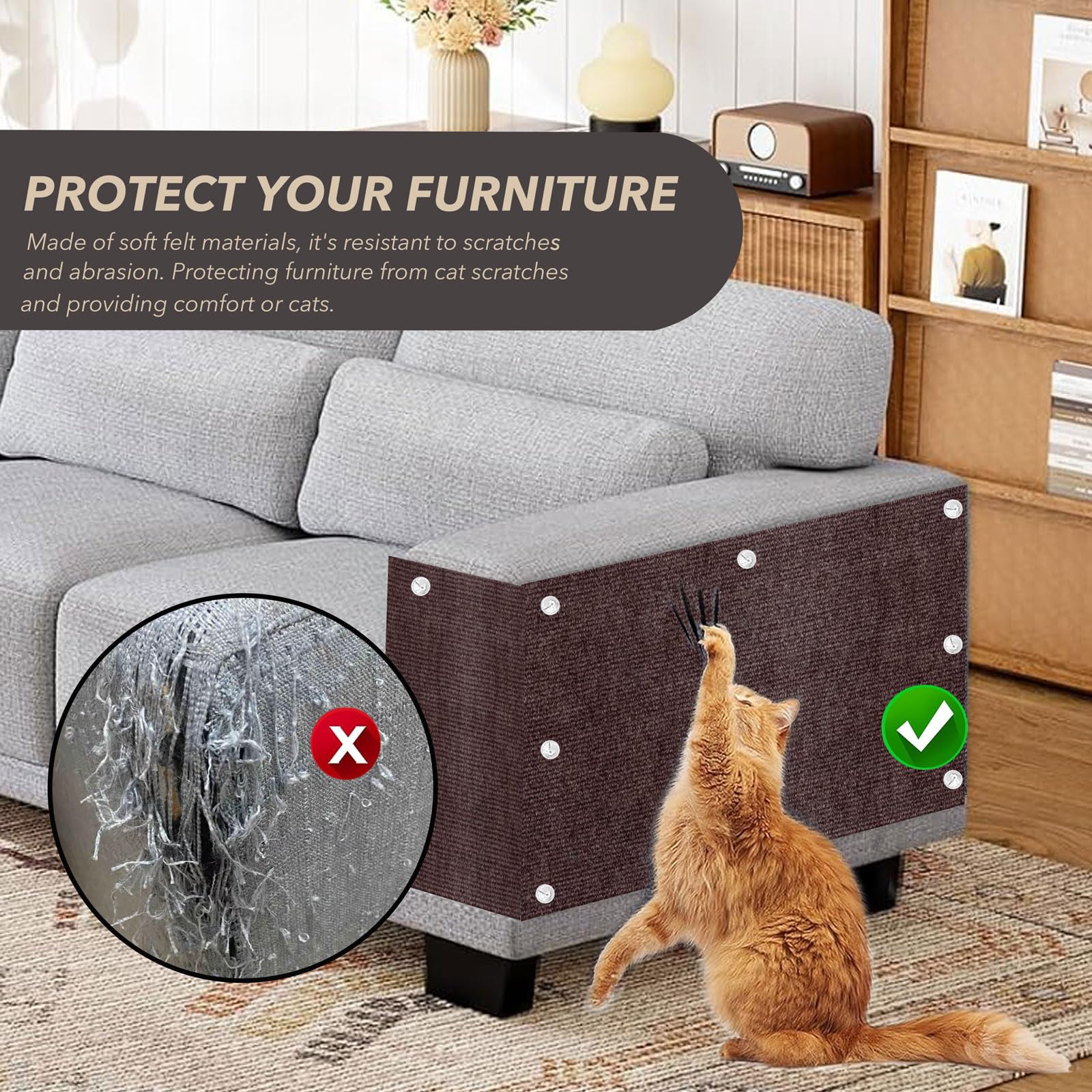78.7X15.8 Cat Scratching Mat, Self-Adhesive Cat Scratch Carpet, DIY Cats Scratch Furniture Protector for Couch, Sofa, Wall & Doo