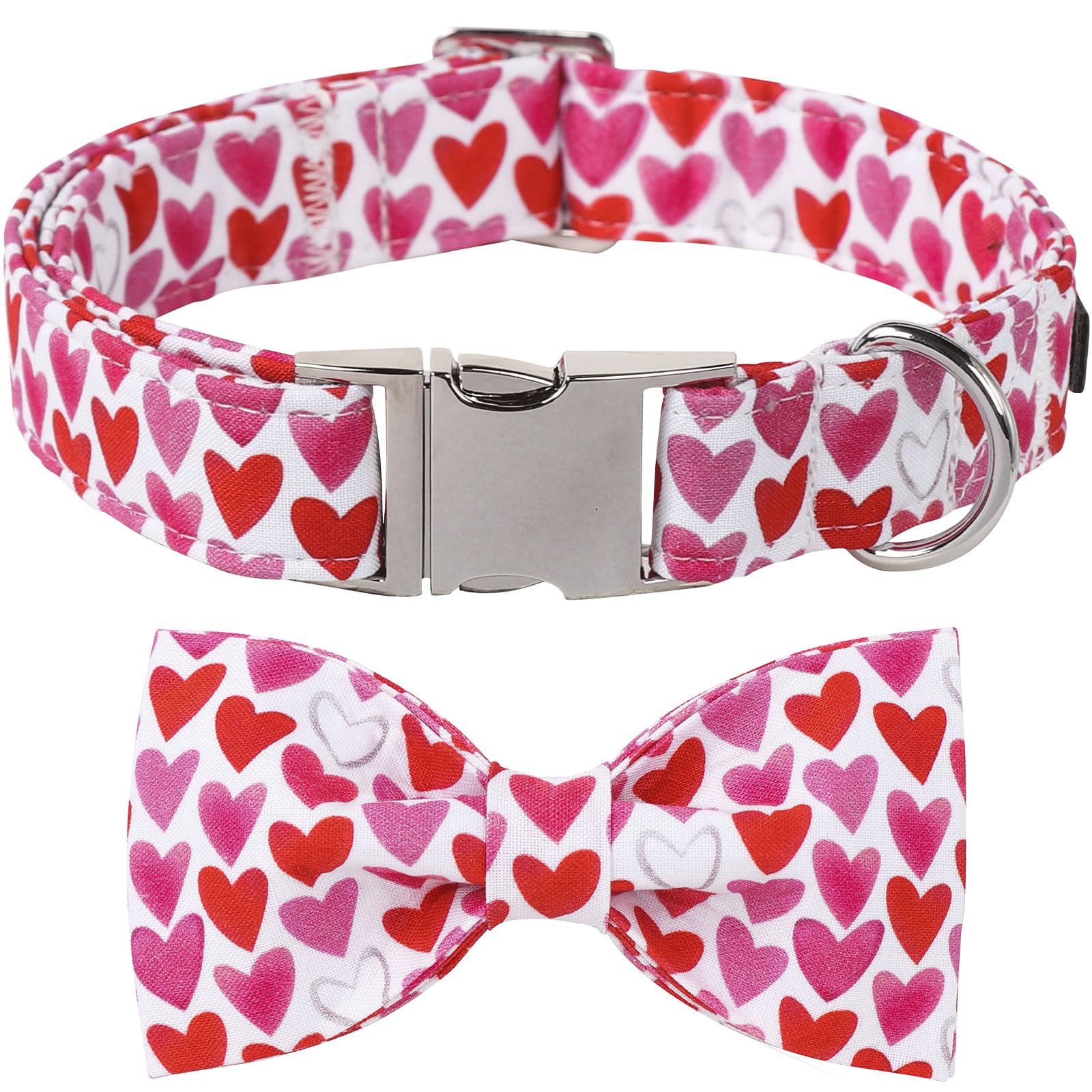 Lionet Paws Valentine'S White Dog Collar, Cute Heart Dog Collar For Small Dogs, Adjustable Cotton Pet Puppy Collars For Small Do