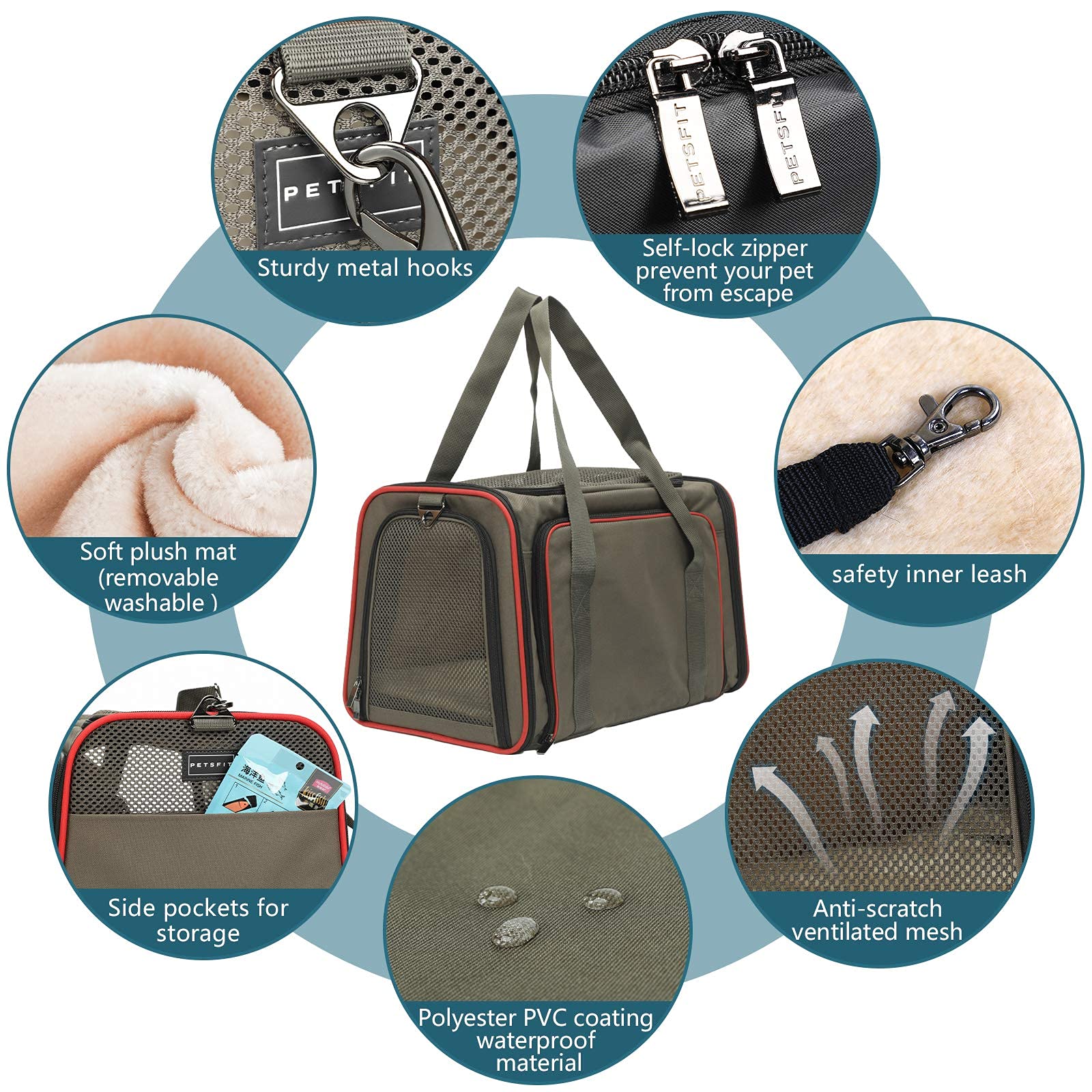 Petsfit Expandable Cat Carrier Dog Carriers,Airline Approved Soft-Sided Portable Pet Travel Washable Carrier For Kittens,Puppies,Removable Soft Plush Mat And Pockets,Locking Safety Zippers