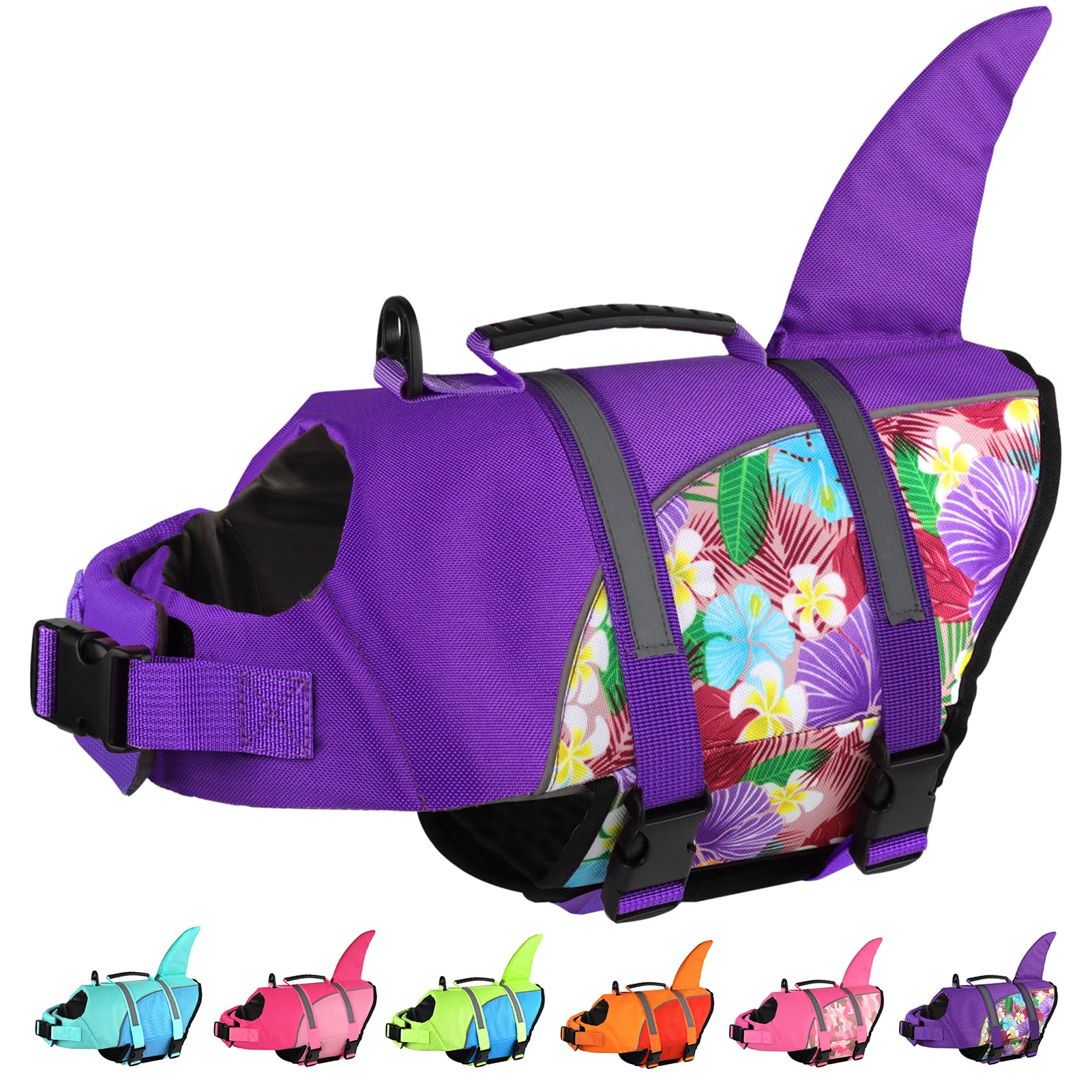 Doglay Dog Life Jacket Shark, Ripstop Dog Life Vests For Swimming Boating With High Buoyancy And Rescue Handle, Adjustable Dog L
