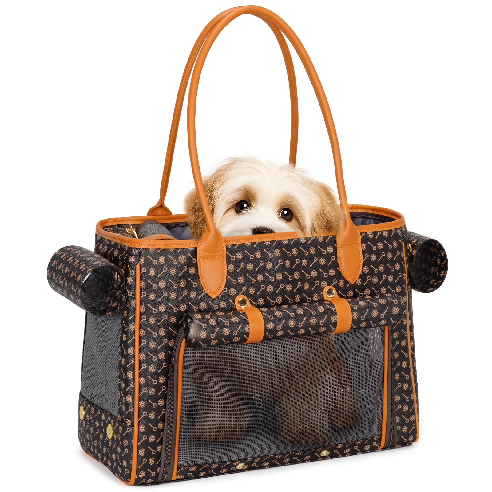 Minsong Fashion Pet Carrier Purse for Small Cat and Dog, Luxury Pu Soft-Sided Tote Bag with Large Pockets for Dogs and Puppies (