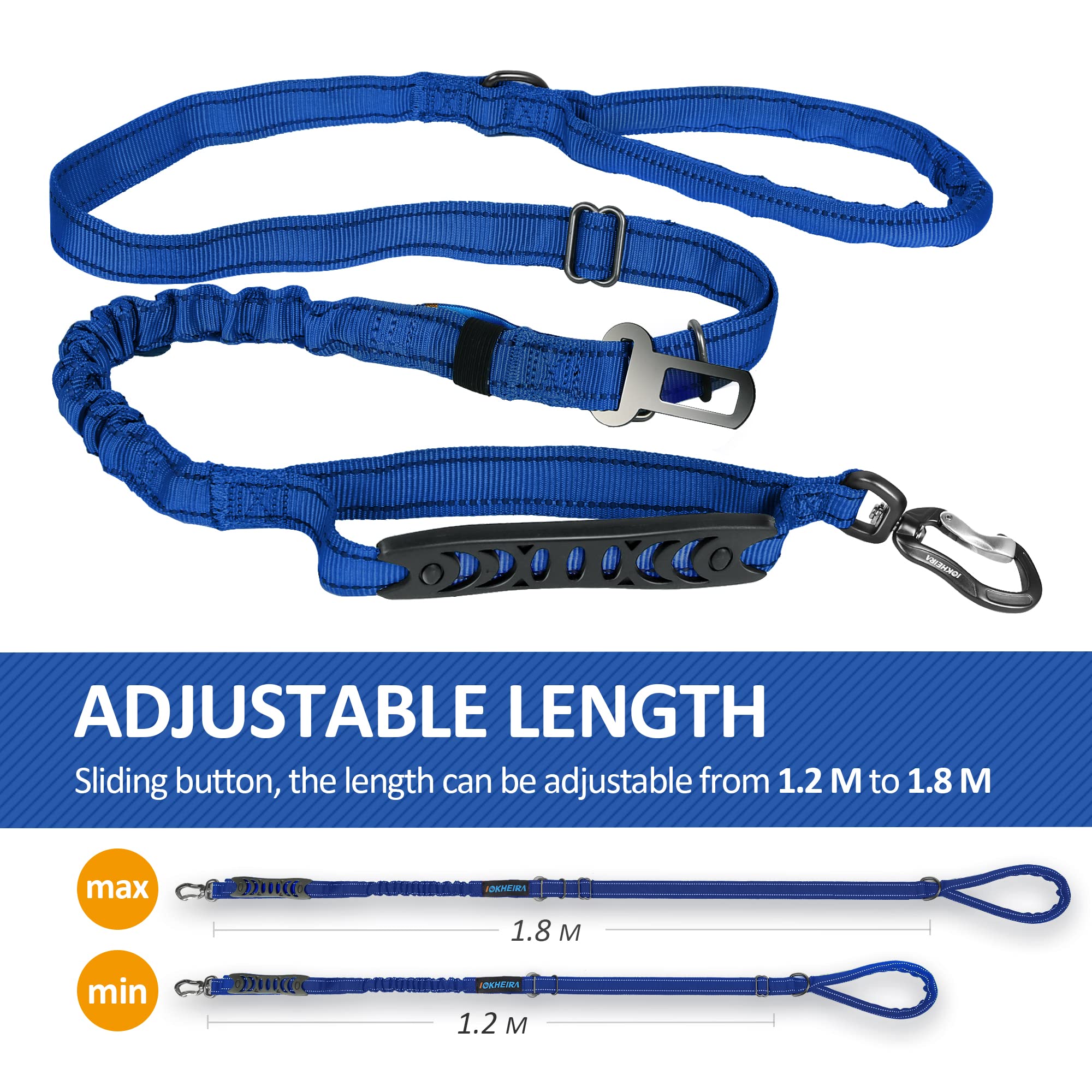 Iokheira Multifunctional Dog Leash For Large & Medium Dogs, Adjustable With Car Seatbelt, 4-6 Ft Strong Bungee (Blue)