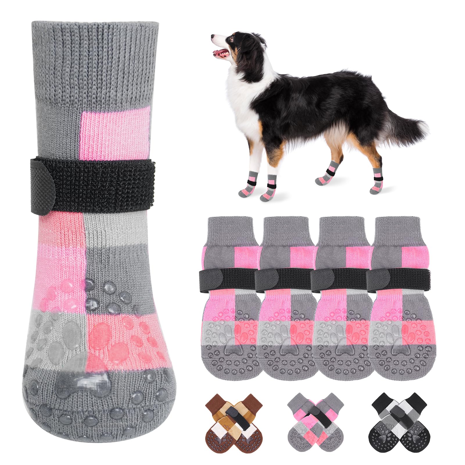 Beautyzoo Non Slip Dog Socks To Prevent Licking Paws, Dog Shoes Booties For Hardwood Floors Anti Slip-Thick Grip Works Even When