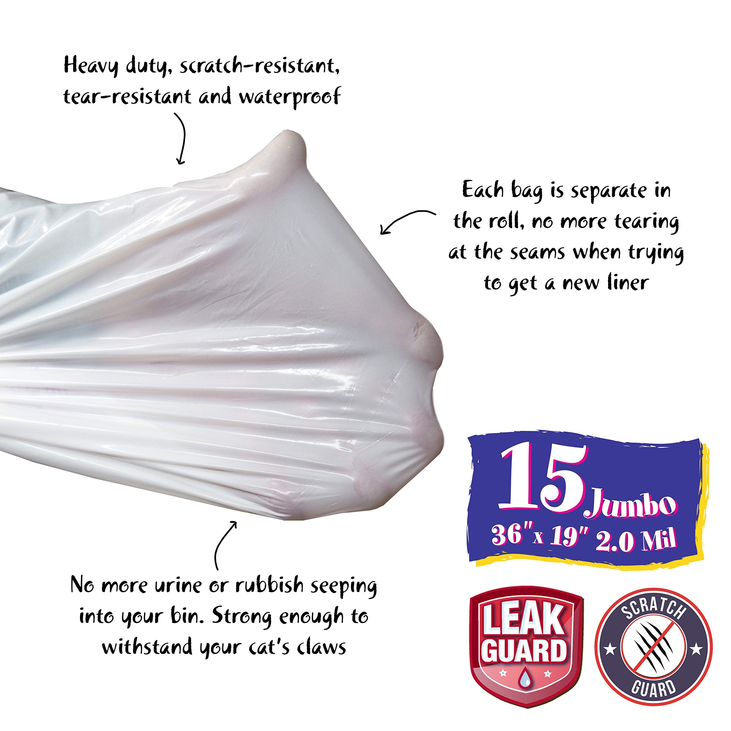 Fresh Kitty 15 Count Jumbo Drawstring Litter Box Liners, Super Thick & Scented, White/Pink