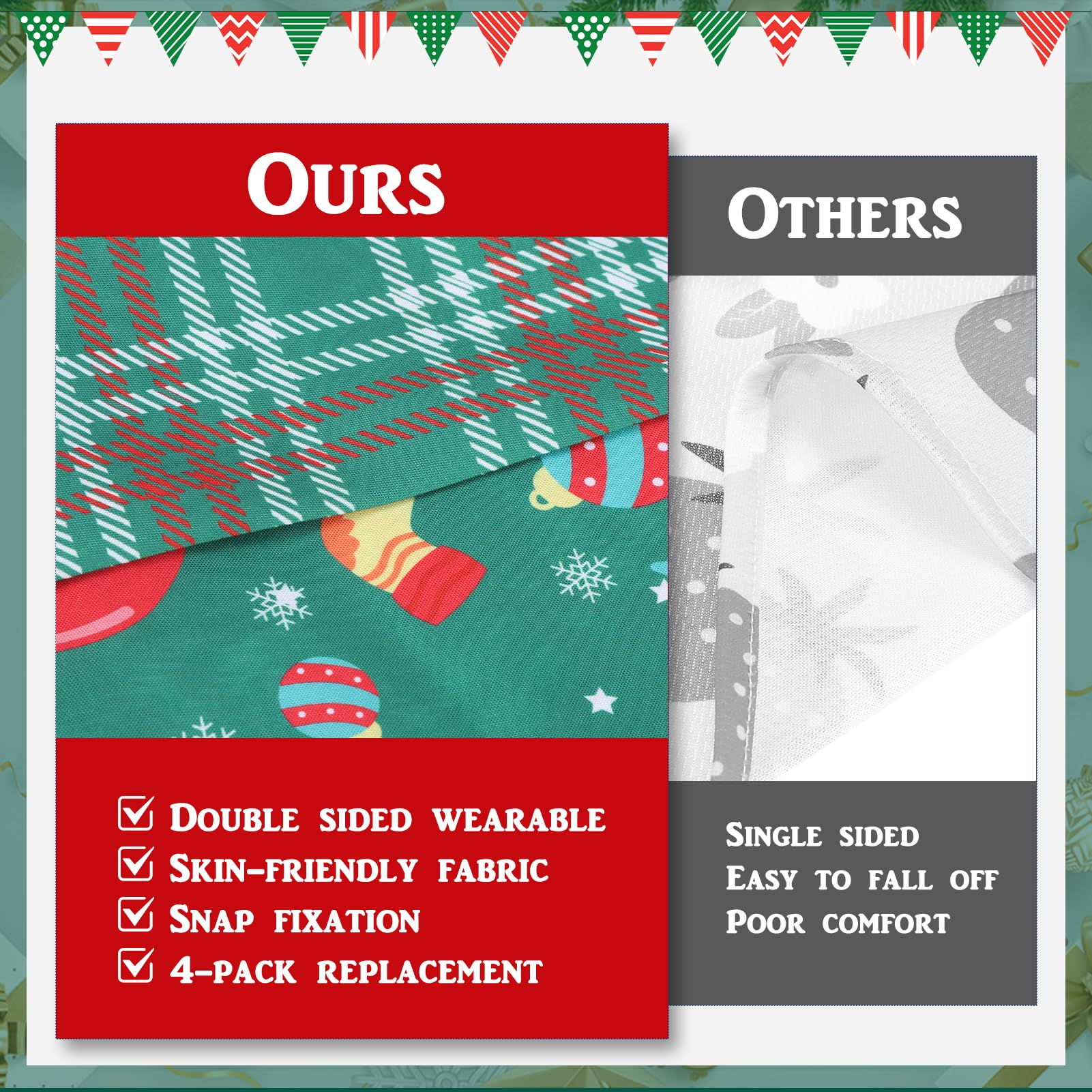 Pawchie Christmas Dog Bandanas 4 Pack, Reversible Dog Party Triangle Scarf Bibs, Pet Holiday Costume With Adjustable Snaps, Mult
