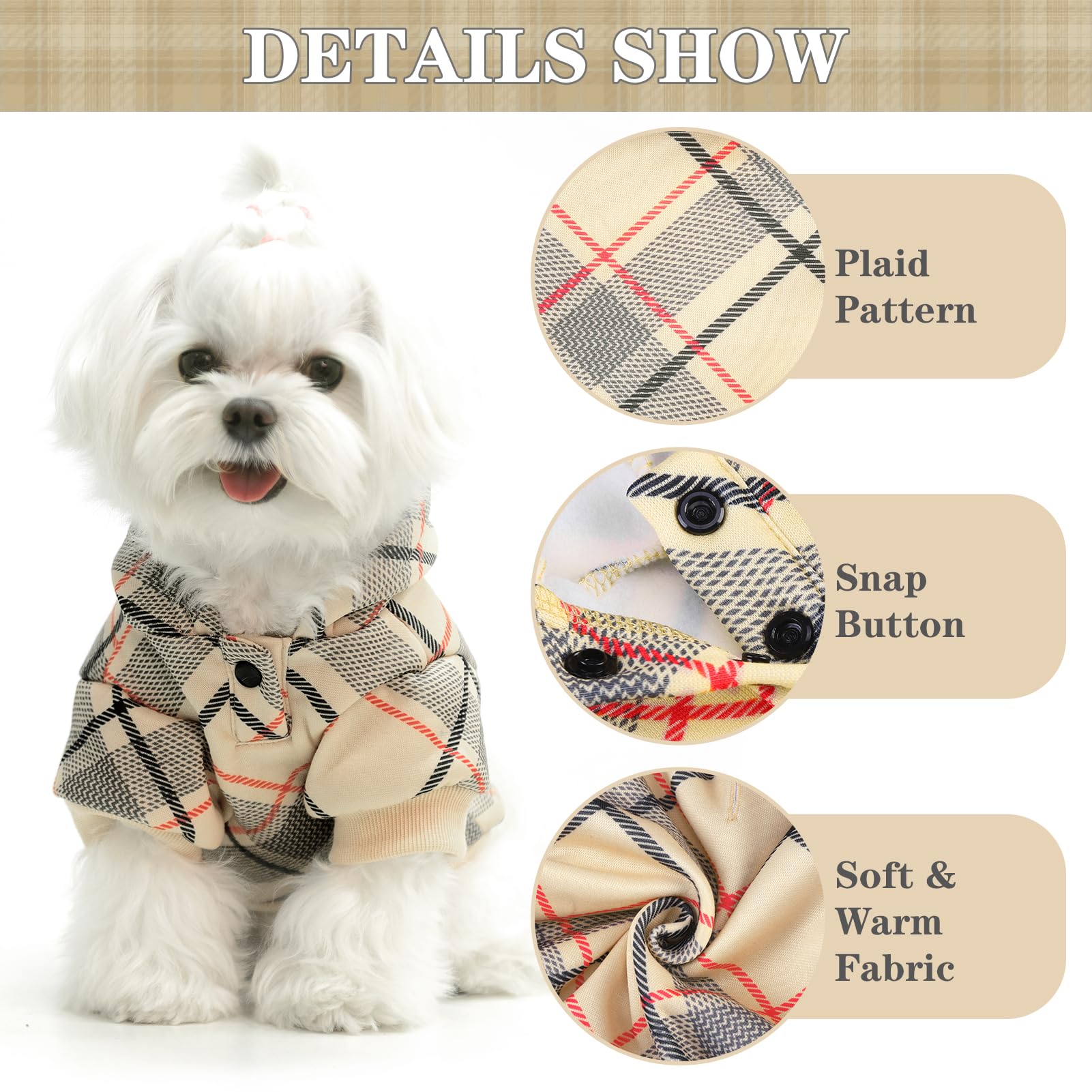 Expawlorer Plaid Dog Hoodie - Fall Dog Sweater With Leash Hole And Pocket,British Style Soft And Warm Dog Cold Weather Clothes,