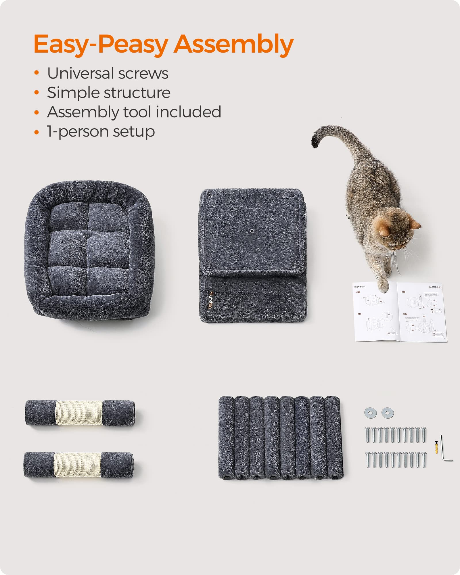 Feandrea Cat Tree, 26.4-Inch Cat Tower, S, Cat Condo For Kittens Up To 7 Lb, Large Cat Perch, 2 Cat Caves, Scratching Post, Smok