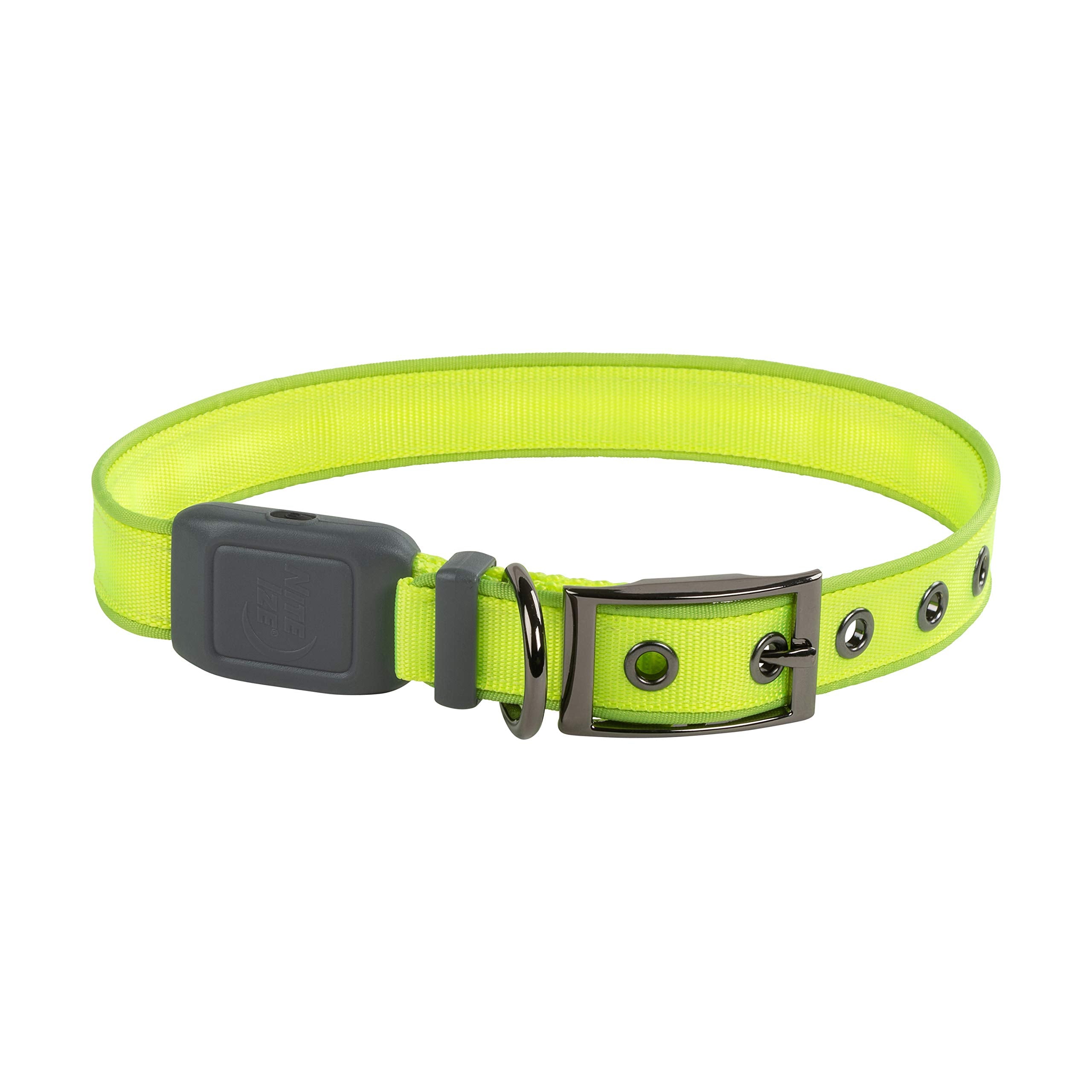 Nite Ize Nitedog Rechargeable Led Collar, Usb Rechargeable Light Up Dog Collar W/Metal Buckle, Water Resistant, Large, Lime