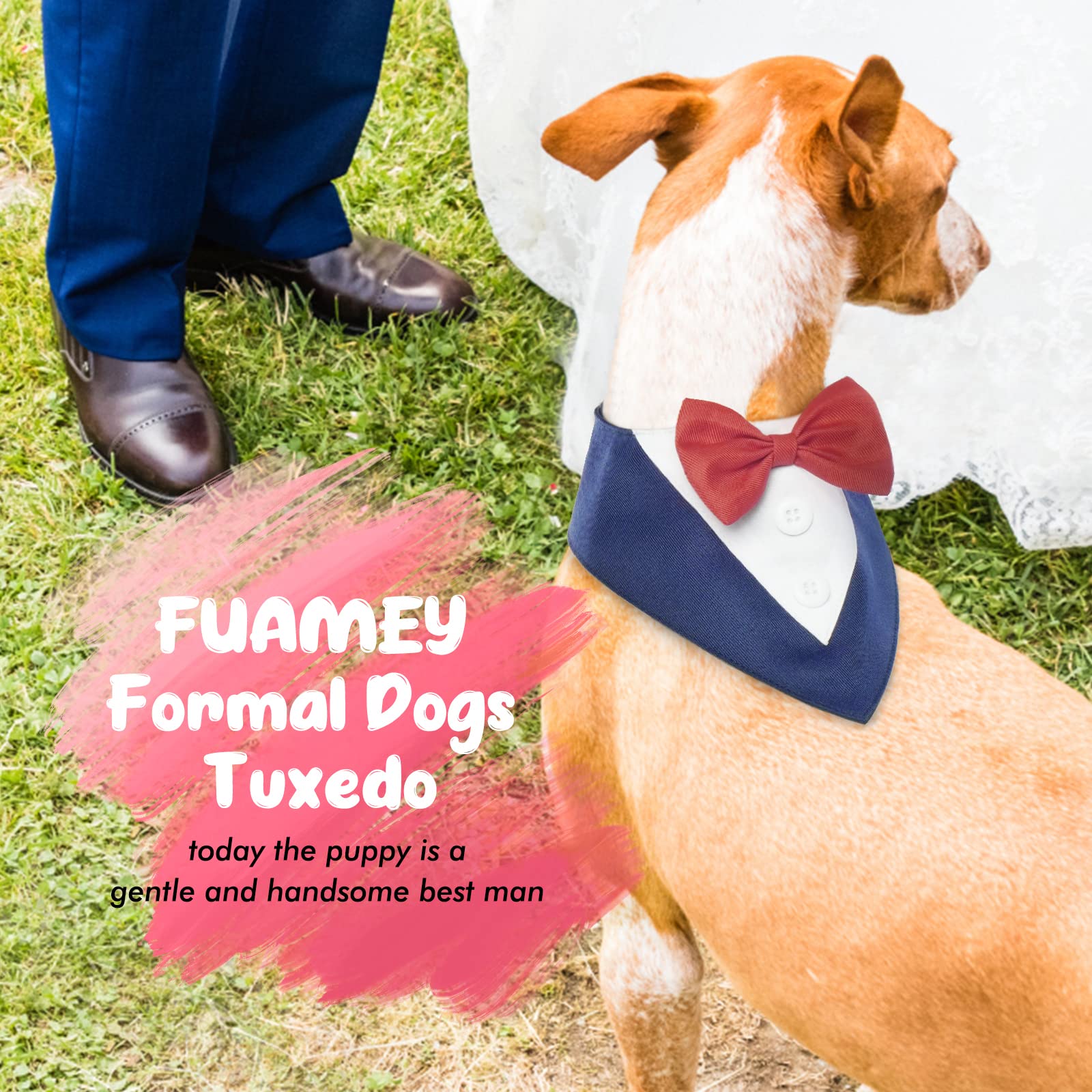 Fuamey Dog Tuxedo,Formal Dog Wedding Bandana Dog Collar With Bow Tie Dog Birthday Costume Adjustable Pet Party Tux Dog Wedding Attire,Dog Valentines Outfit Cosplay For Small Medium Large Pets Blue Xs