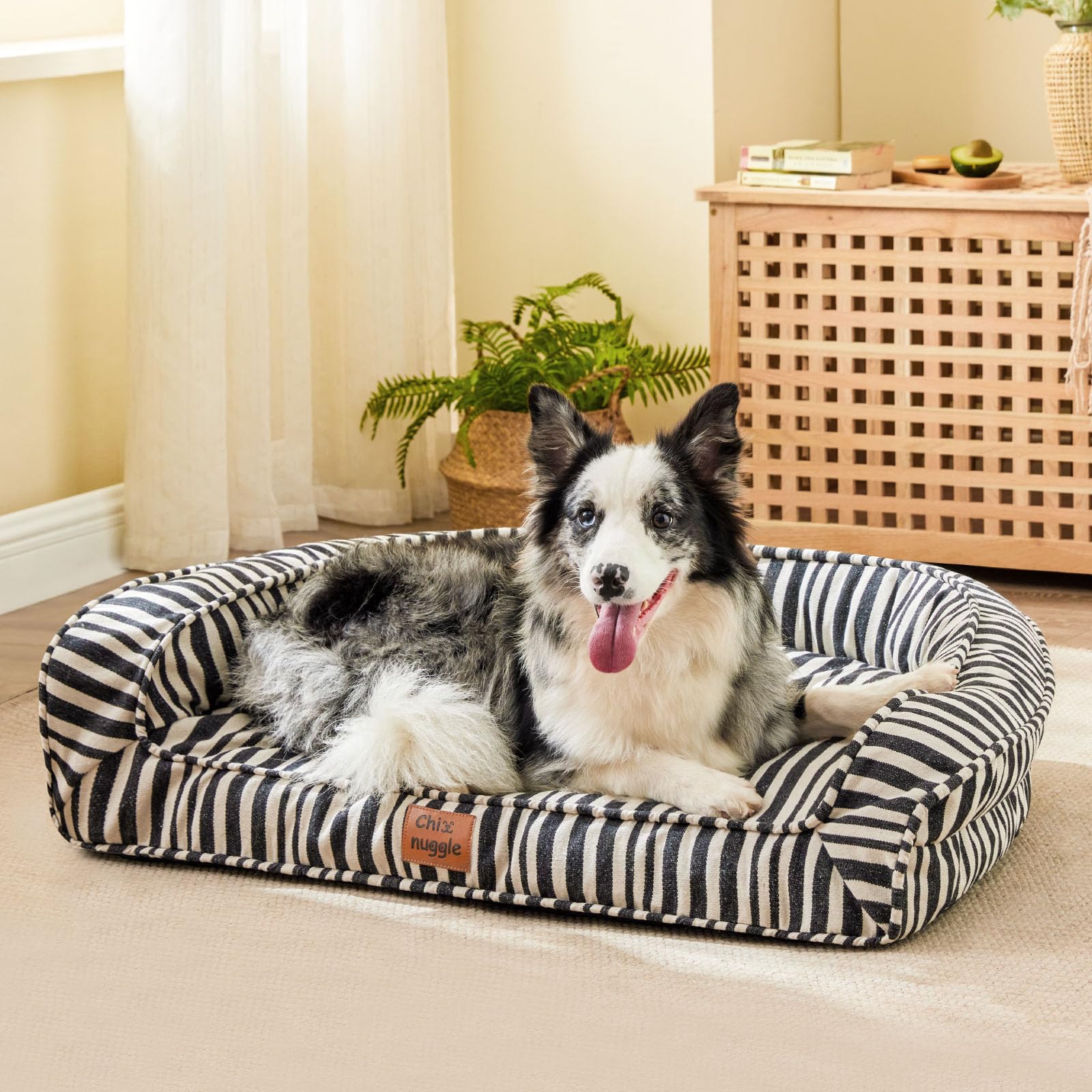 Chixnuggle Dog Bed For Large Dogs, Waterproof Canvas Striped Big
