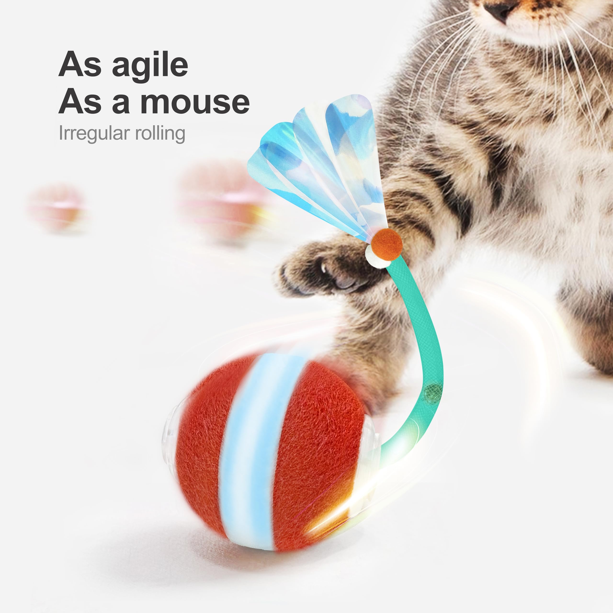 Jkanti Interactive Cat Toys For Indoor Cats,The 3Rd Generation Agile Moving Cat Ball With Elastic Mesh Tail,Automatic Kitten Toy