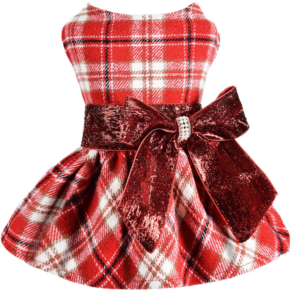 Dog Sweater Dress For Small Dogs Girl Autumn & Winter Skirt Dogs Clothes Princess Gauze Dress, Pet Clothes Holiday Festival Puppy Outfits Pet Apparel (Medium (5-7 Ib), Red Plaid)
