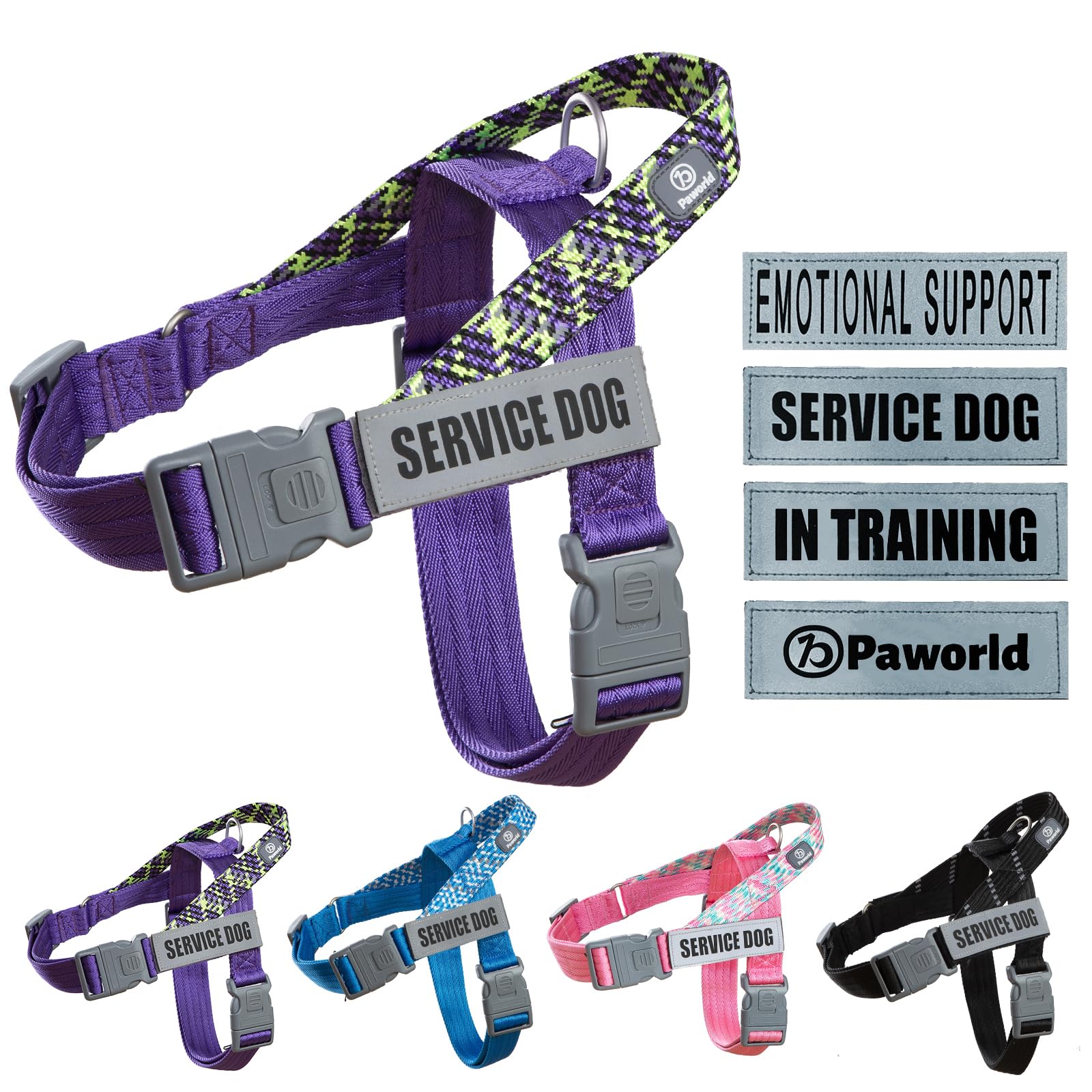 Paworld Service Dog Vest, No-Pull Service Dog Harness with 4 PCS Reflective Patches, Dog Vest Harness with Handle, Pet Harness f