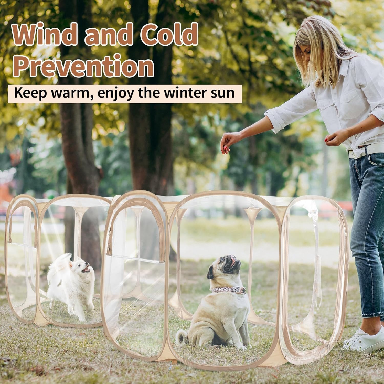 Cold Resistant Cat Playpen Pvc Dog Playpen - 90''Portable & Foldable Indoor Outdoor Puppy Playpen - Insulated 2-Room Dog Tentcra
