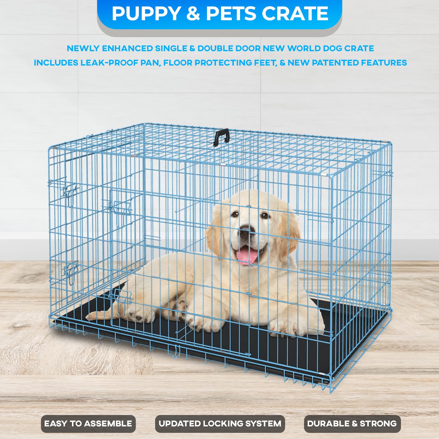 Fdw Dog Crate For Medium Dogs 30 Inch Folding Metal Wirepet Cage Double Door W/Divider Panel Indoor Outdoor Kennel Leak-Proof Pl