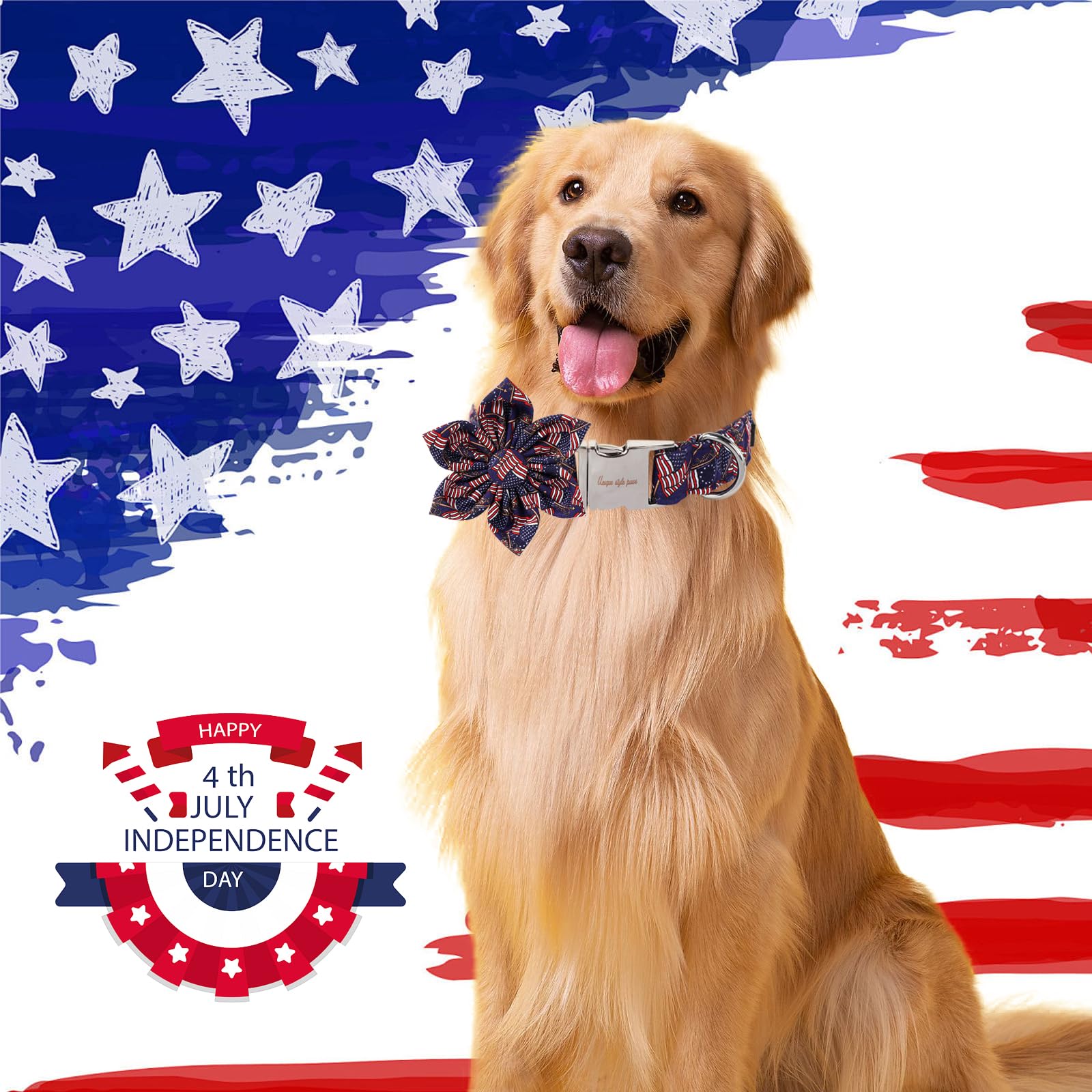 Unique Style Paws 4Th Of July Dog Collar With Bow American Flag Dogs Collar With Bow Tie Adjustable Patriotic Dog Collars For Sm