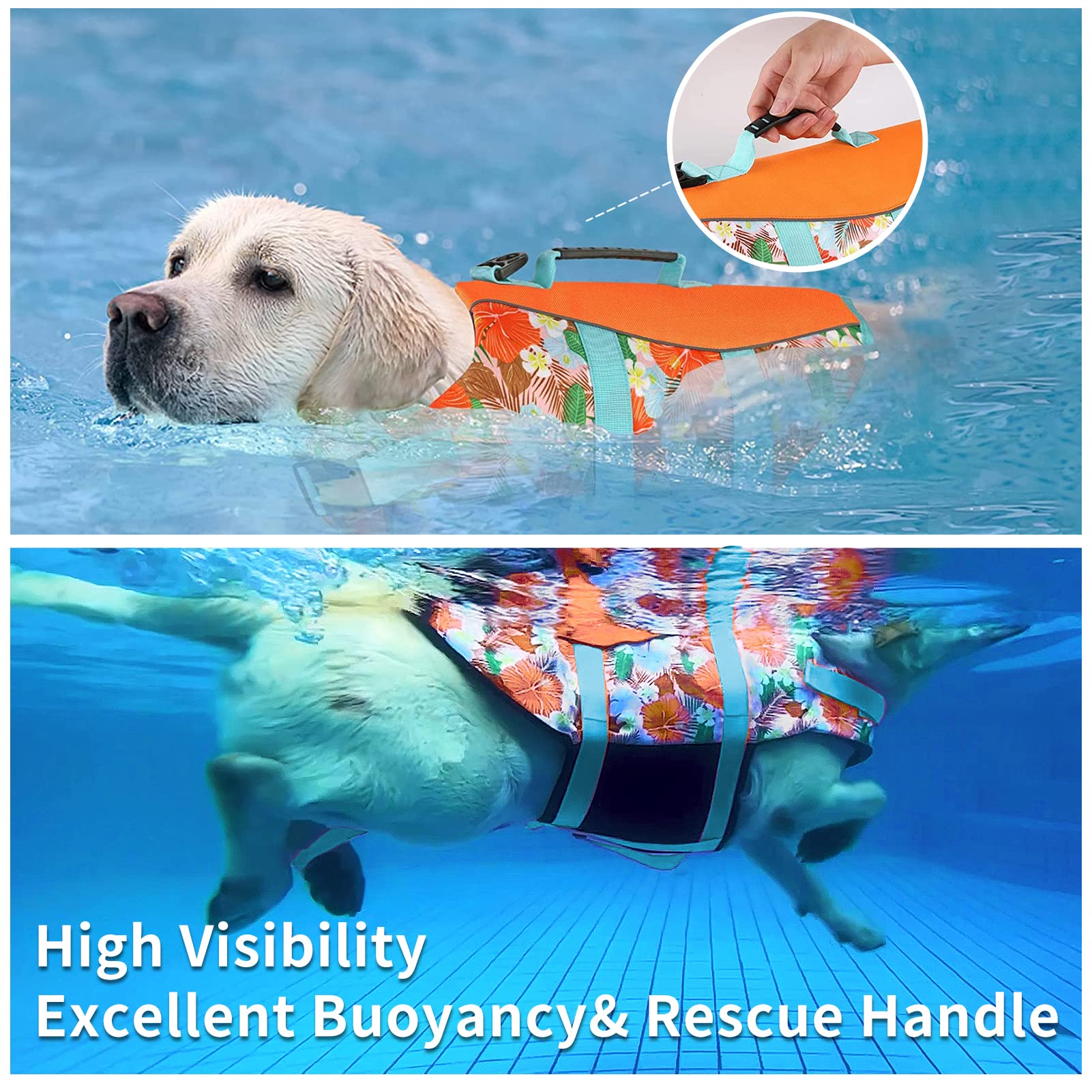 Dog Life Jacket Small, High Flotation Dog Life Vest For Swimming Boating, Hawaiian Reflective Puppy Swim Vest, Adjustable Safety