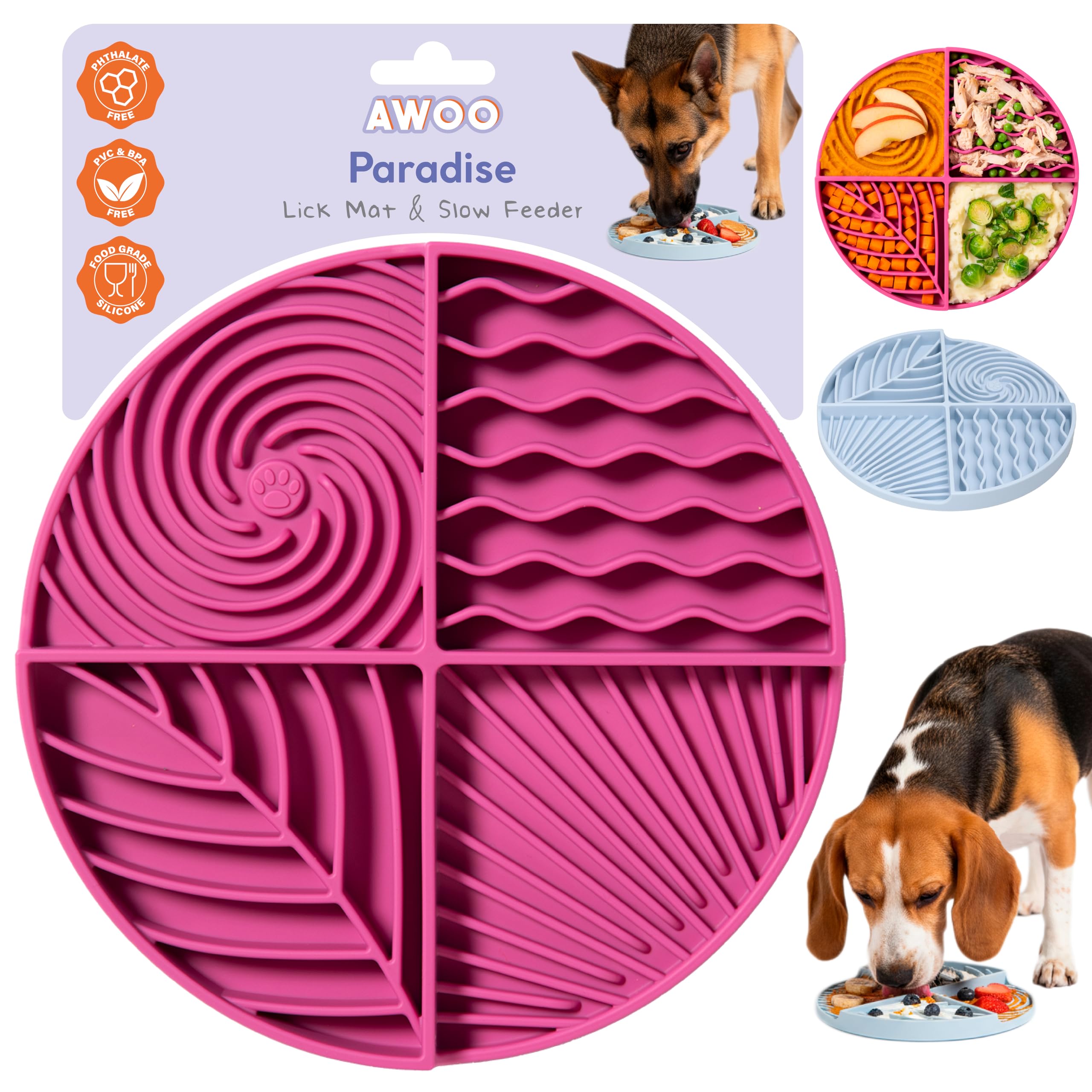 Awoo Paradise - Silicone Dog & Cat Lick Mat and Slow Feeder with Suction Cups - Non-Slip, Dishwasher Safe Pet Dish - Extends Mea