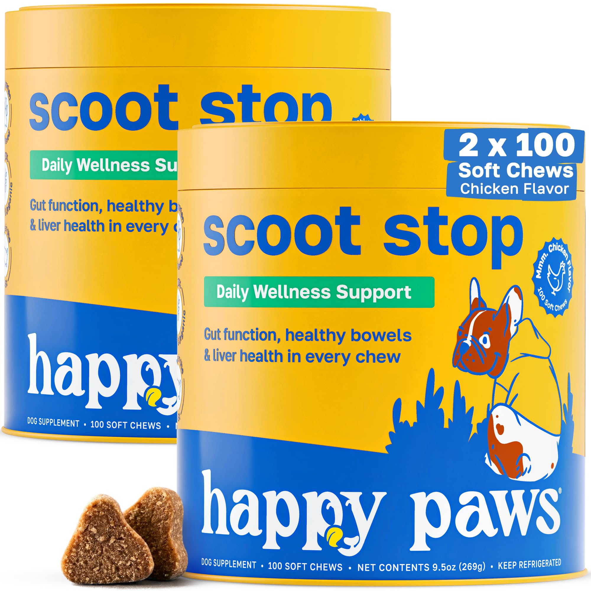 Happy Paws Scoot Stop Dog Chews, Anal Gland Support for Dogs, Soft Chews with Coconut Oil, Pumpkin, Sweet Potato & Sea Kelp for 