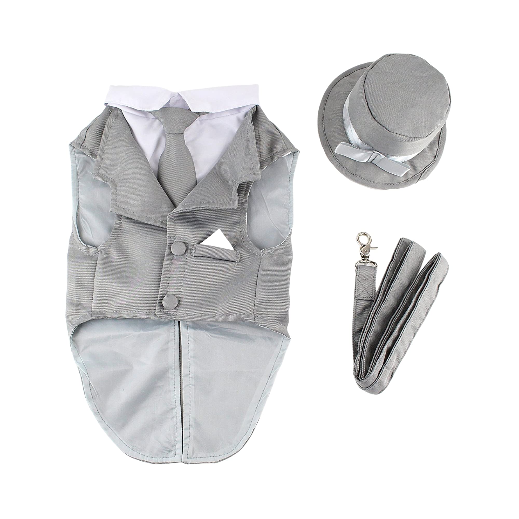 Midlee Dog Tuxedo Wedding Suit- Gray Top Hat & Leash (Xx-Large)