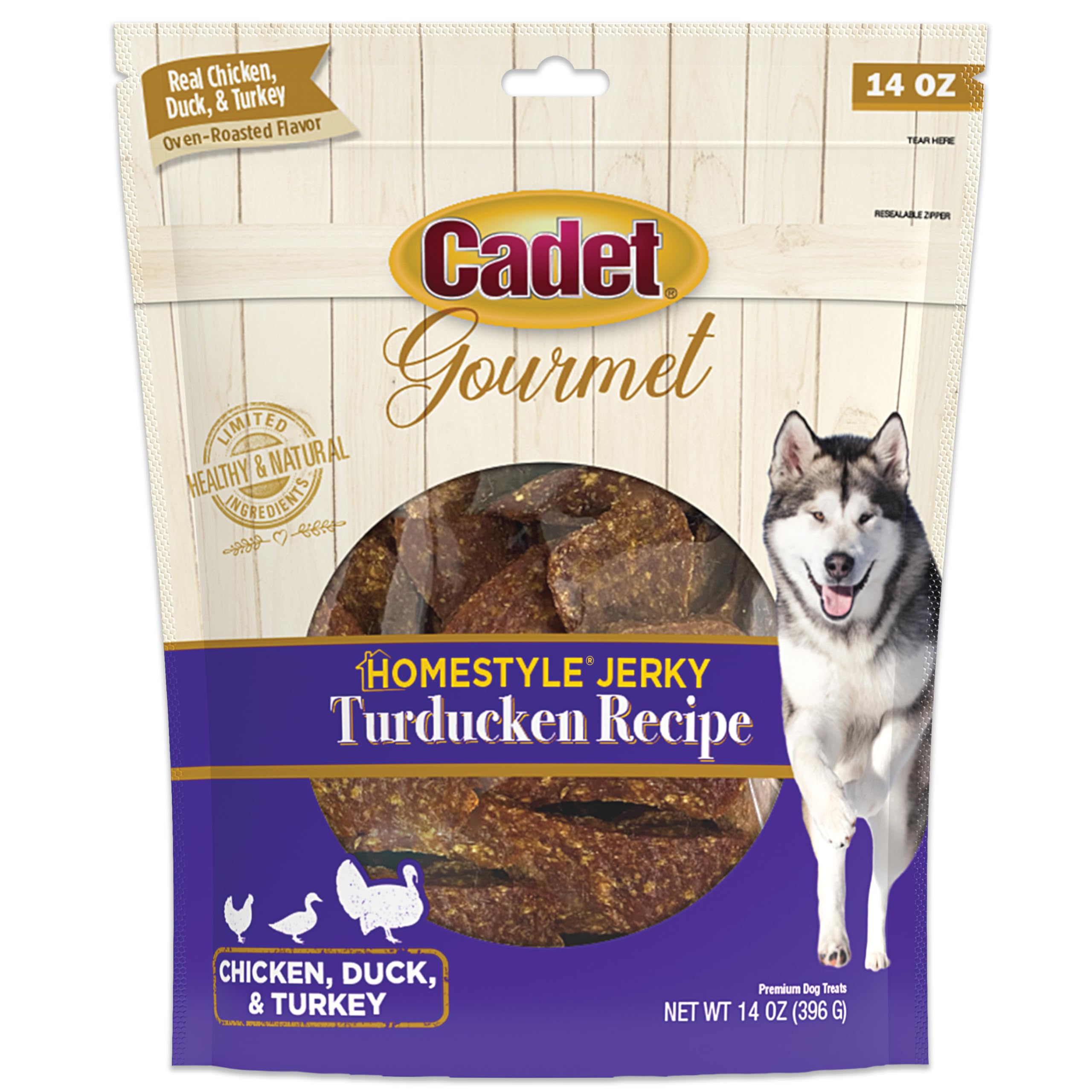 Cadet Gourmet Homestyle Turducken Recipe Jerky Chews for Dogs, Healthy Natural Dog Training Treats Made with Real Turkey, Duck &