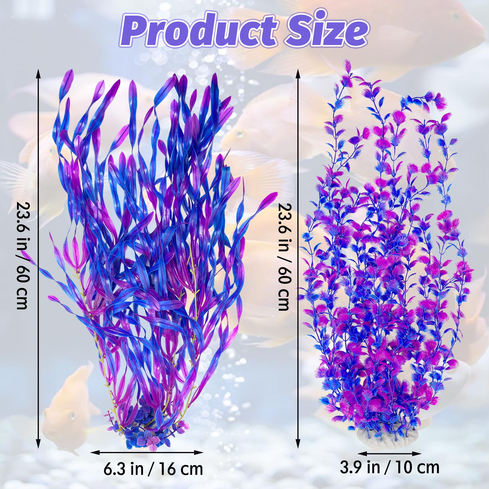 Hamiledyi Tall Aquarium Plants 23 Inches - Fish Tank Decorations, Artificial Green Water Plants Grass Cluster, Soft Plastic Fake