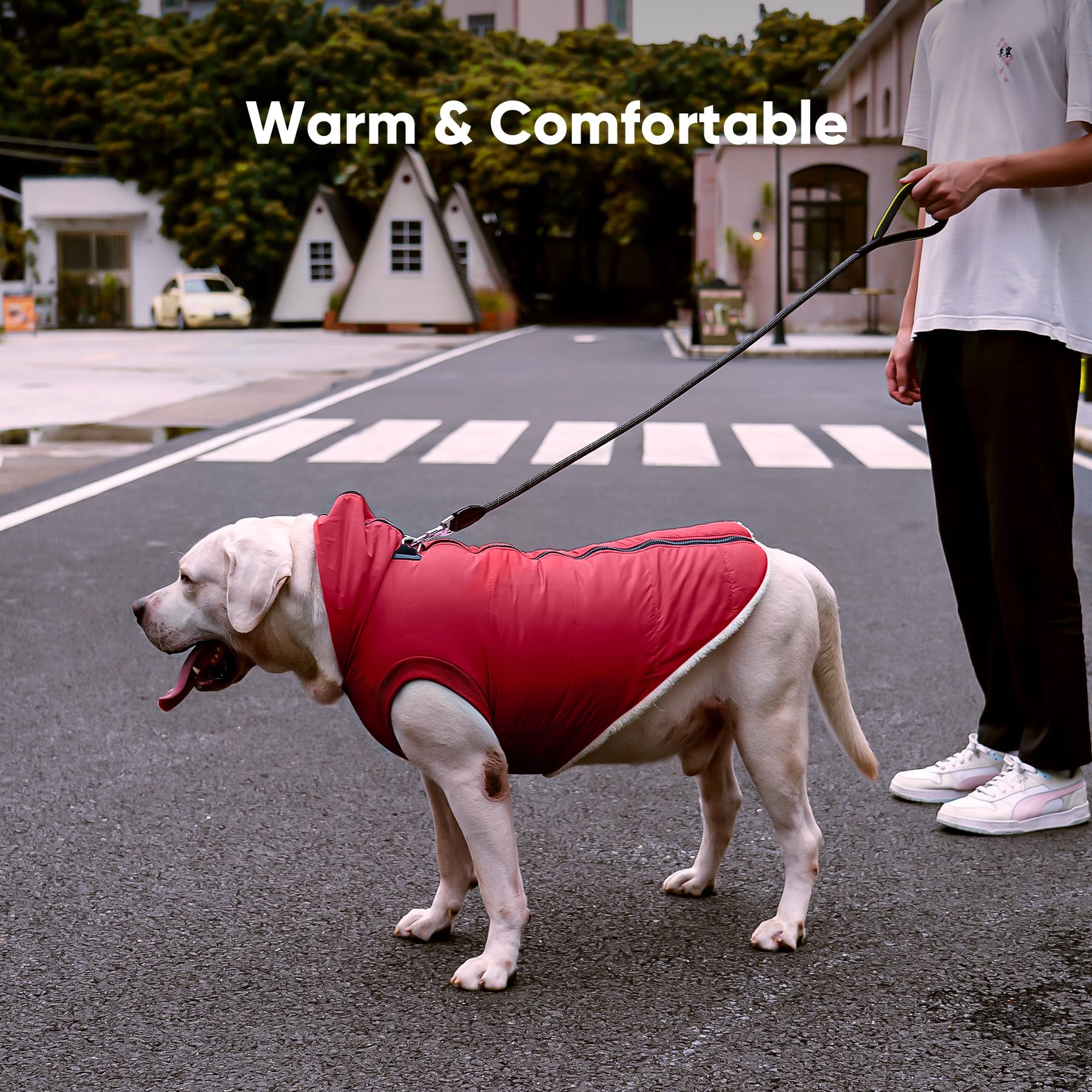 Vecomfy Fleece Lining Dog Hoodie With Harness Built In,Extra Warm Large Dog Jacket In Winter Doggie Coats With Hooded,Red Xxxl