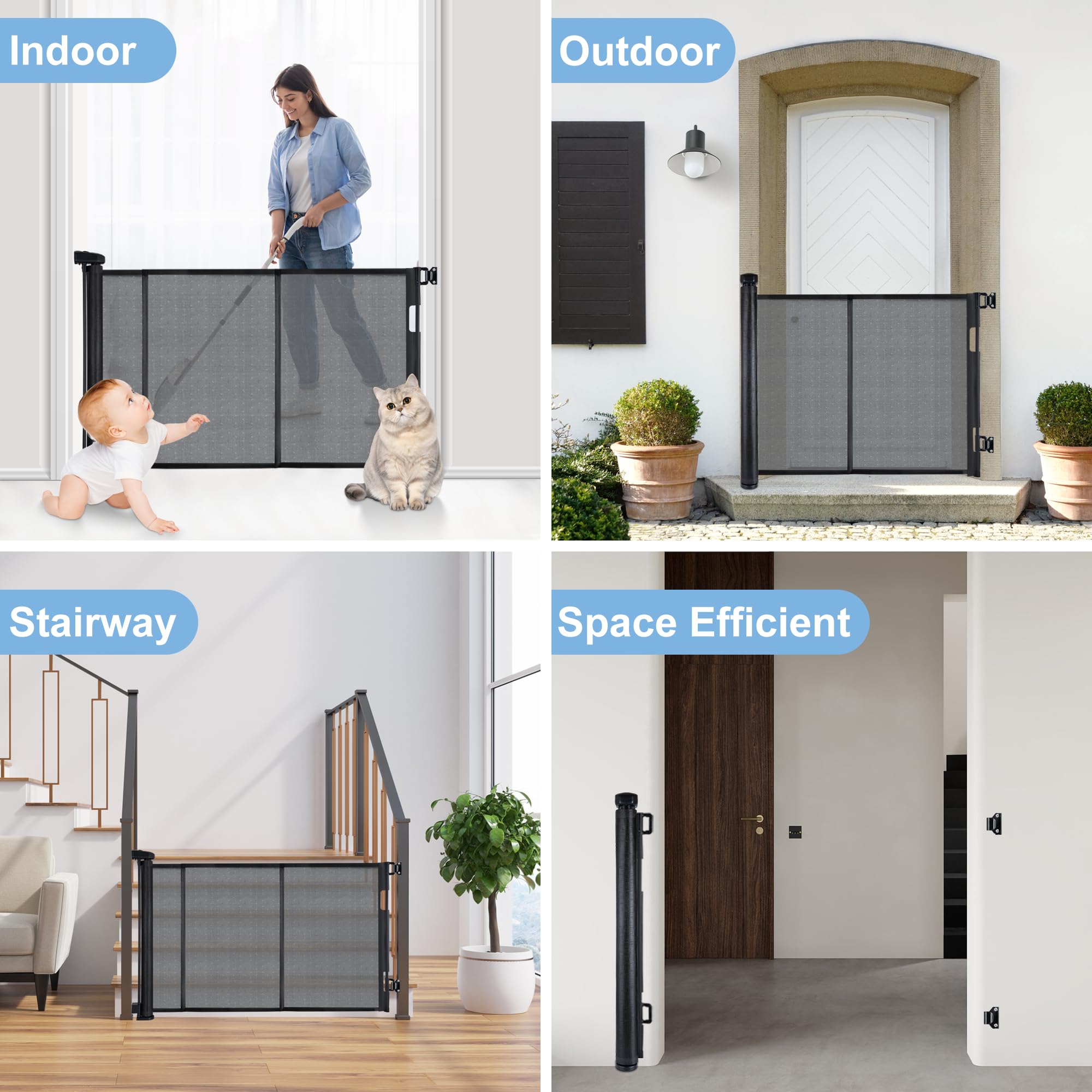 Colbabe 150'' Retractable Baby Gates for Large Openings, Stairs, Hallways and Doorways, 34'' Tall Extra Wide Dog Gates, Pet Gate