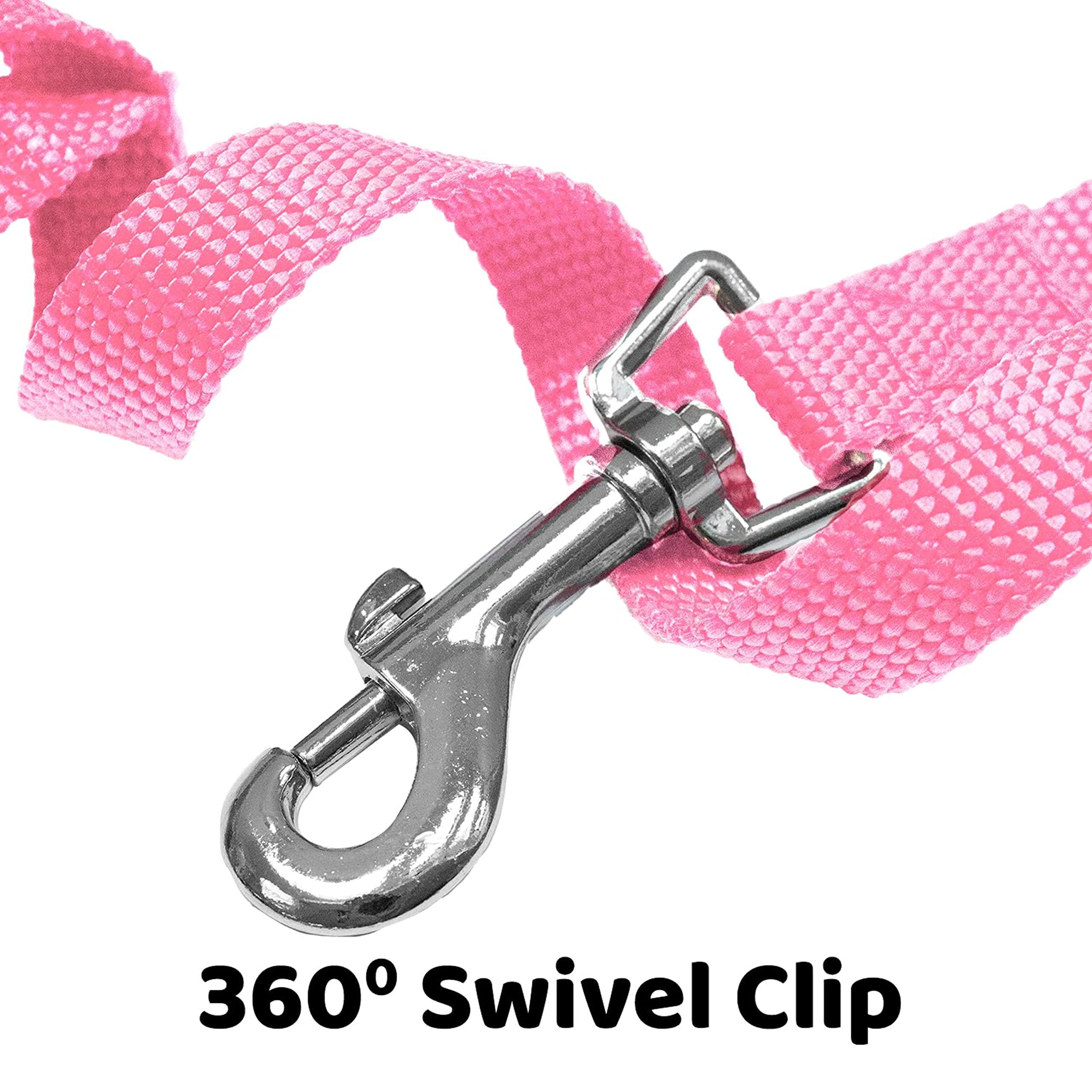 Downtown Pet Supply - Long Dog Leash - 15 ft Pink Nylon Dog Training Leash for Recall & Obedience