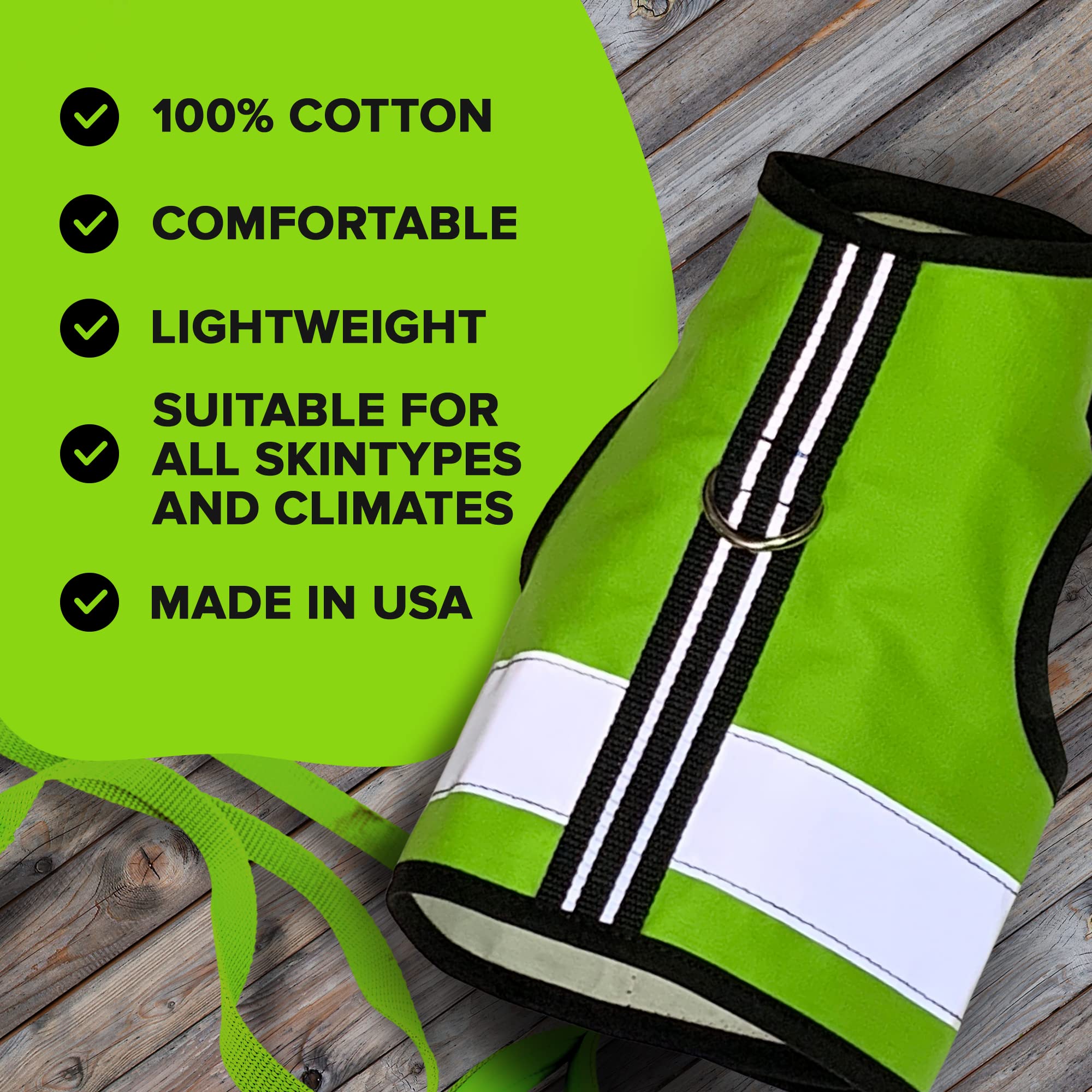 Kitty Holster Reflective Cat Harness - High-Visibility Soft Cotton, XL, Loud Lime, Made in USA