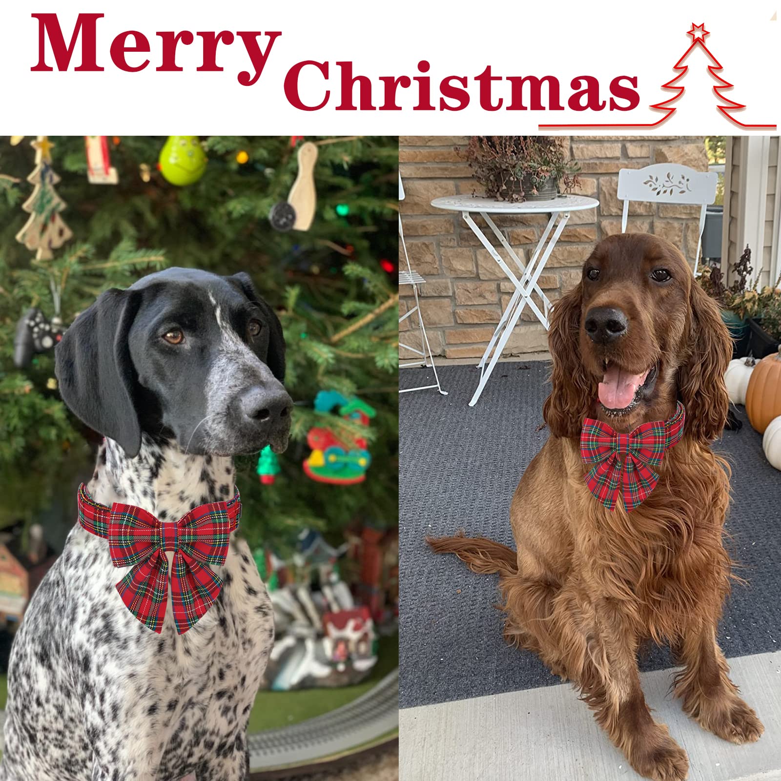 Unique Style Paws Christmas Dog Collar With Bow Tie Scottish Plaid Puppy Collar For Small Medium Large Dogs As Holiday Autumn Winter Gifts-S