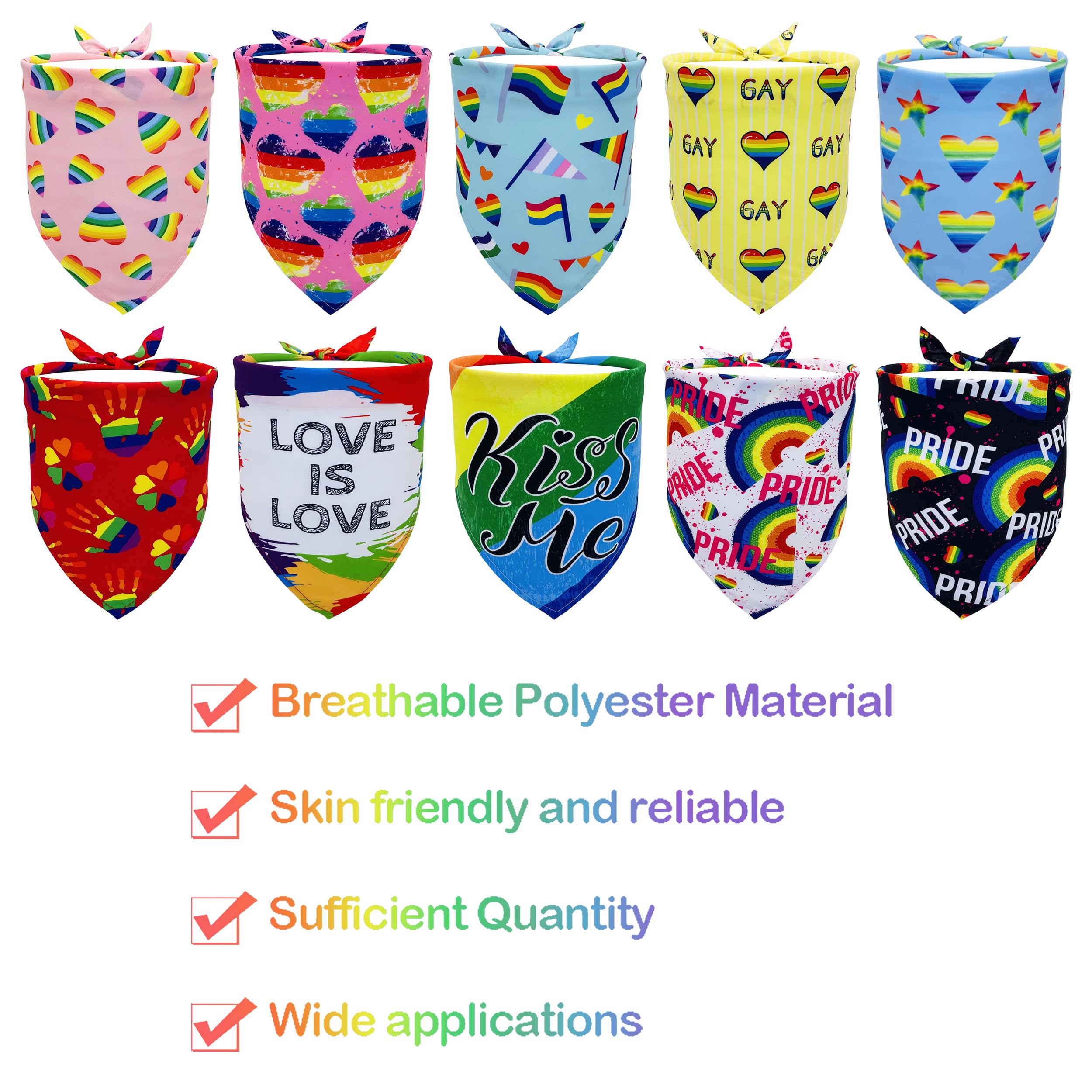 JpGdn 10PCS Pride Day Dog Bandanas with Rainbow Color for Medium Dog Triangle Bibs Scarves Boys and Girls Gay Pride with Love is