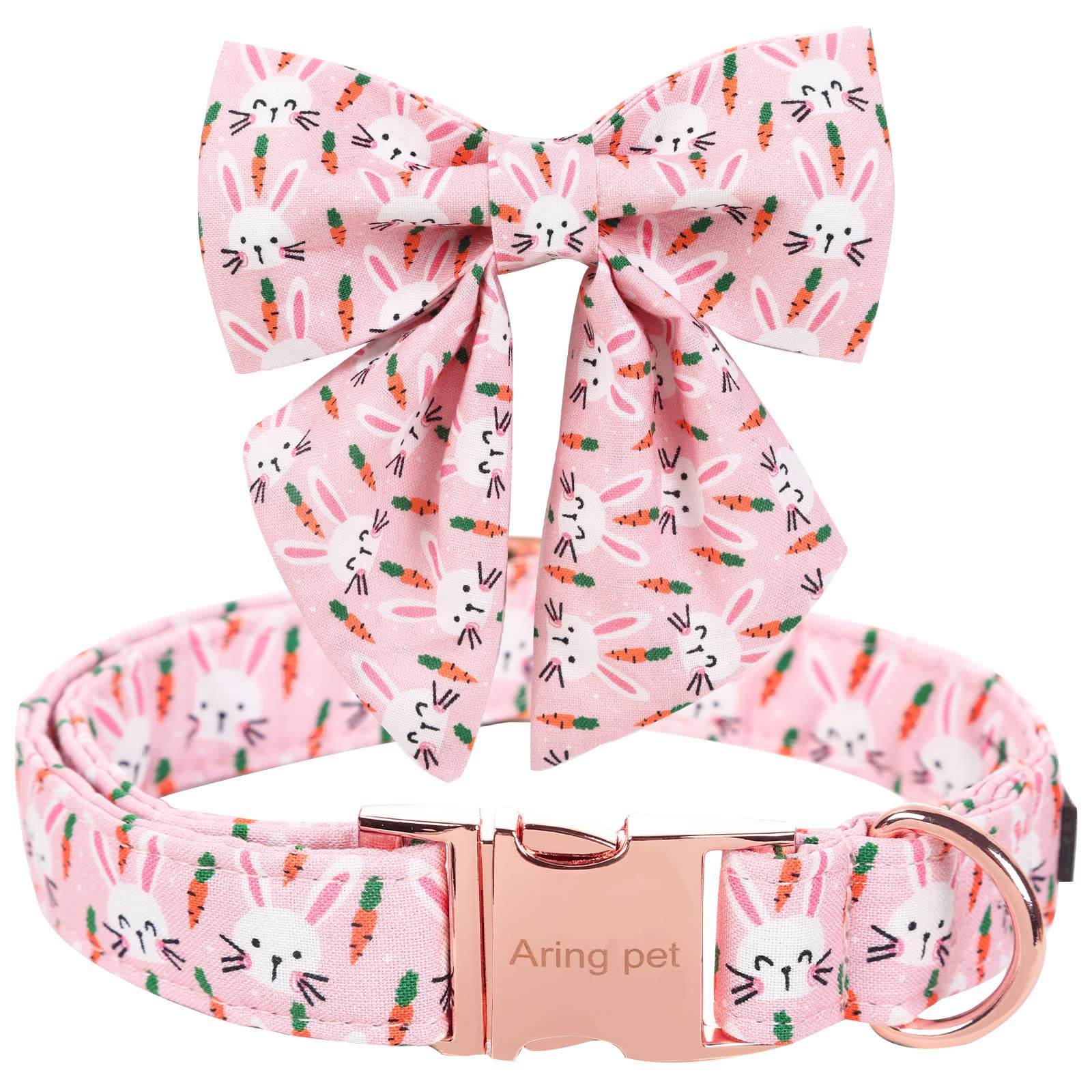ARING PET Easter Dog Collar-Cute Rabbit Dog Collar with Sailor Bowtie, Cotton Adjustable Carrots Dog Collars with Metal Buckle