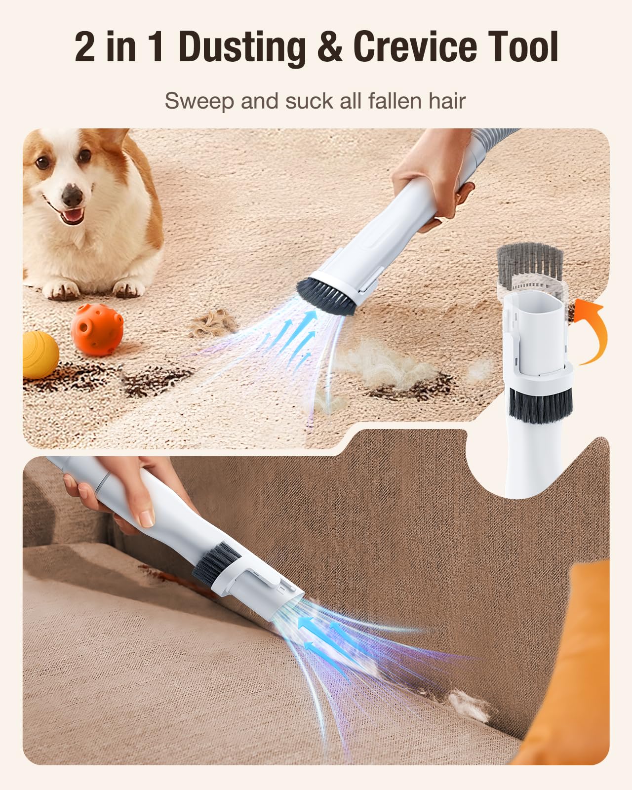 LABIGO Dog Grooming Vacuum, 12000Pa Dog Hair Vacuum with Pet Clipper, 1.8L Pet Grooming Vacuum for Shedding Grooming Trimming, 3