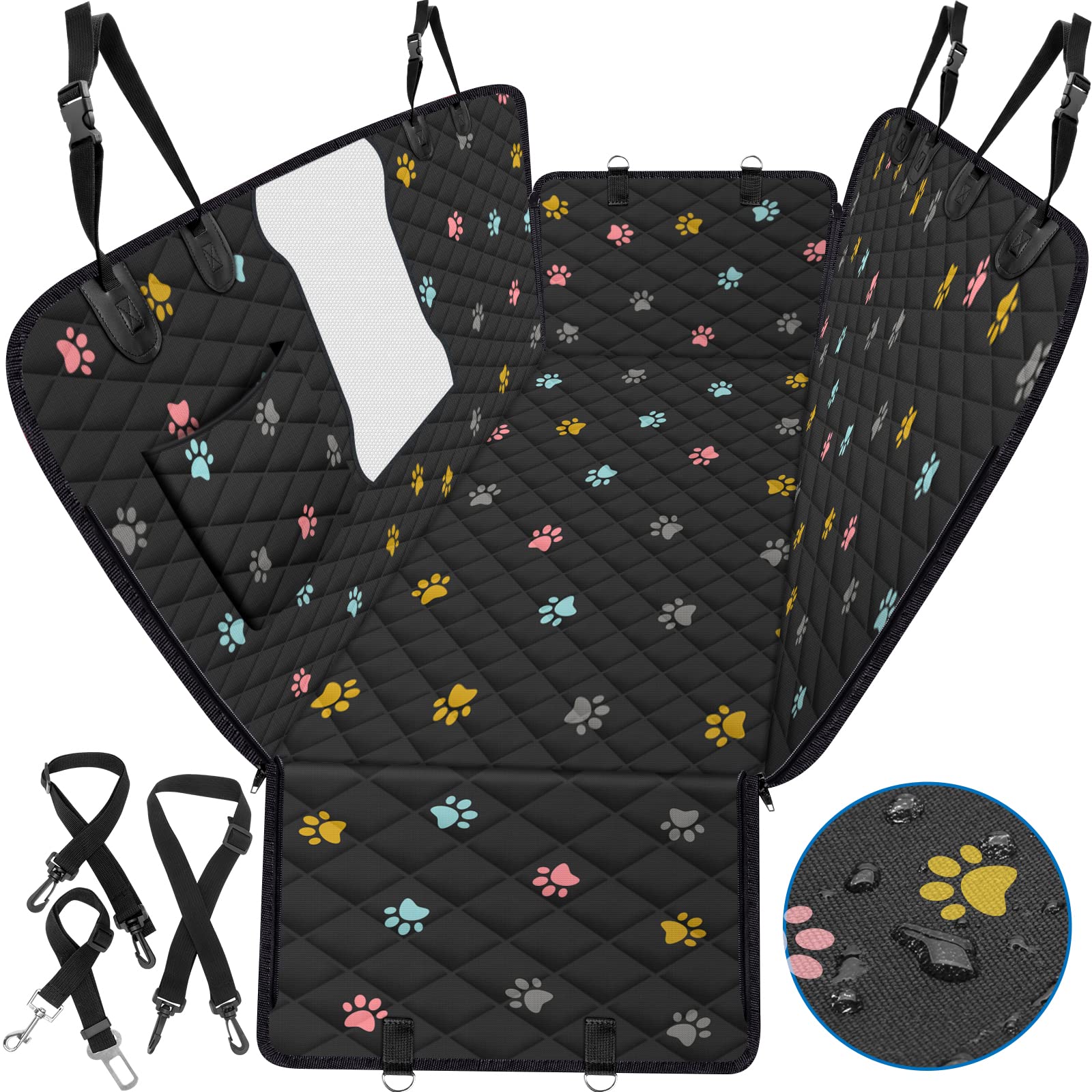 Beneathyourfeet Dog Seat Cover (56'' W X 62'' L, Colored Paw Prints) Scratch Prevention Dog Car Seat Cover For Back Seat Waterpr