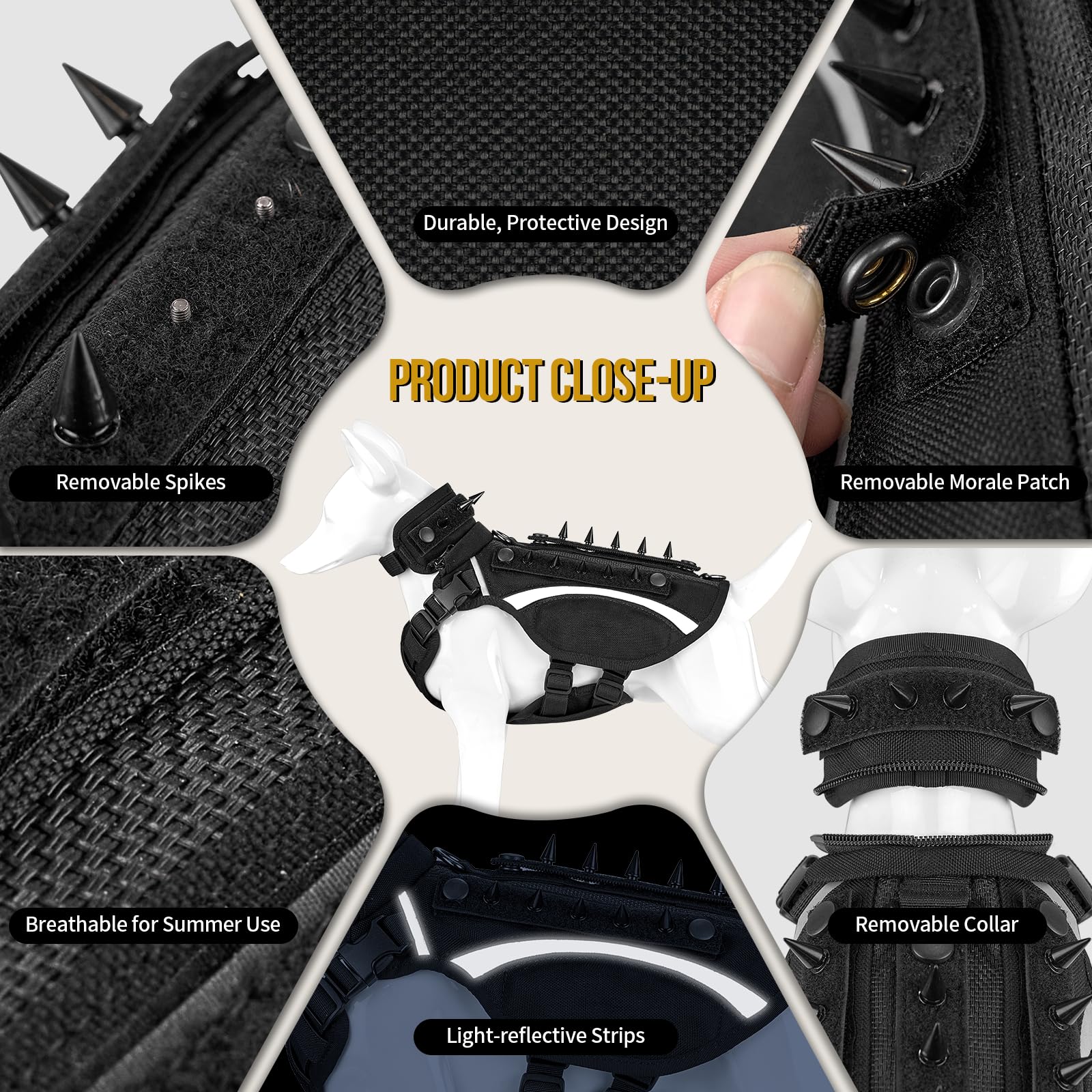 Onetigris Stegosaur Dog Harness With Spikes, Protective Dog Harness With Detachable Collar, Dog Vest With Spikes For Small/Mediu